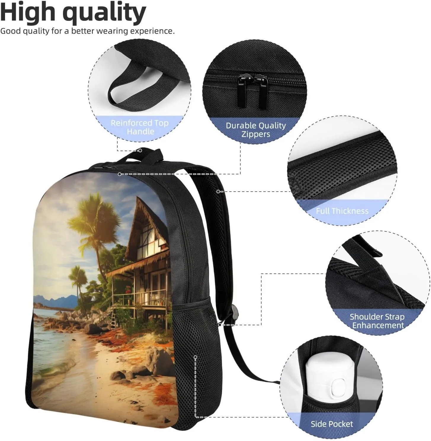 Backpack for Men Women 16.1 Inch Laptop Backpack A Cottage by The Sea Daypack Laptop Bag for Travel