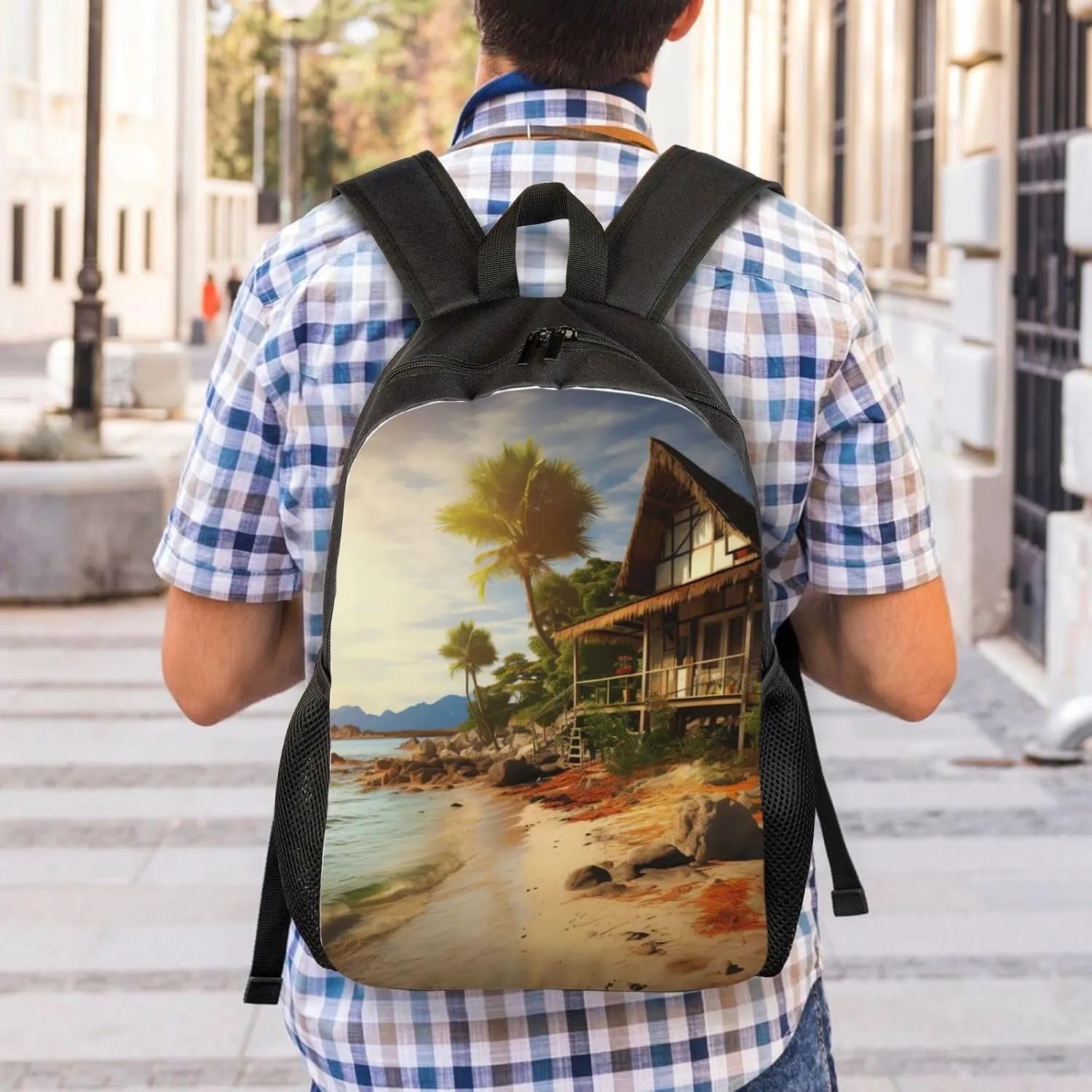 Backpack for Men Women 16.1 Inch Laptop Backpack A Cottage by The Sea Daypack Laptop Bag for Travel