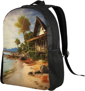 Backpack for Men Women 16.1 Inch Laptop Backpack A Cottage by The Sea Daypack Laptop Bag for Travel