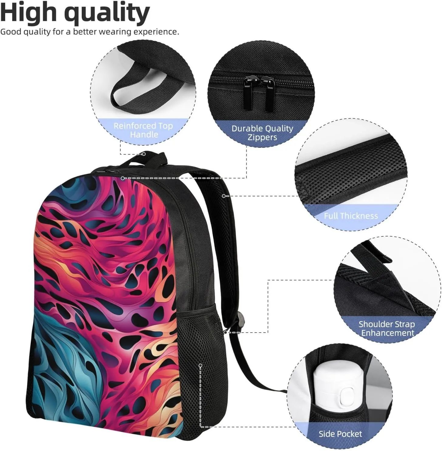 Backpack for Men Women 16.1 Inch Laptop Backpack Colored leopard Daypack Laptop Bag for Travel
