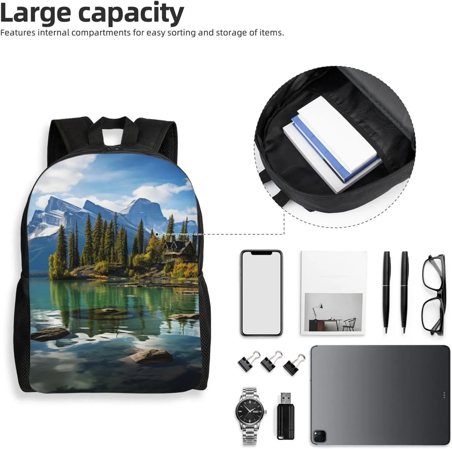 Backpack for Men Women 16.1 Inch Laptop Backpack Spirit Island in Maligne Lake Daypack Laptop Bag for Travel