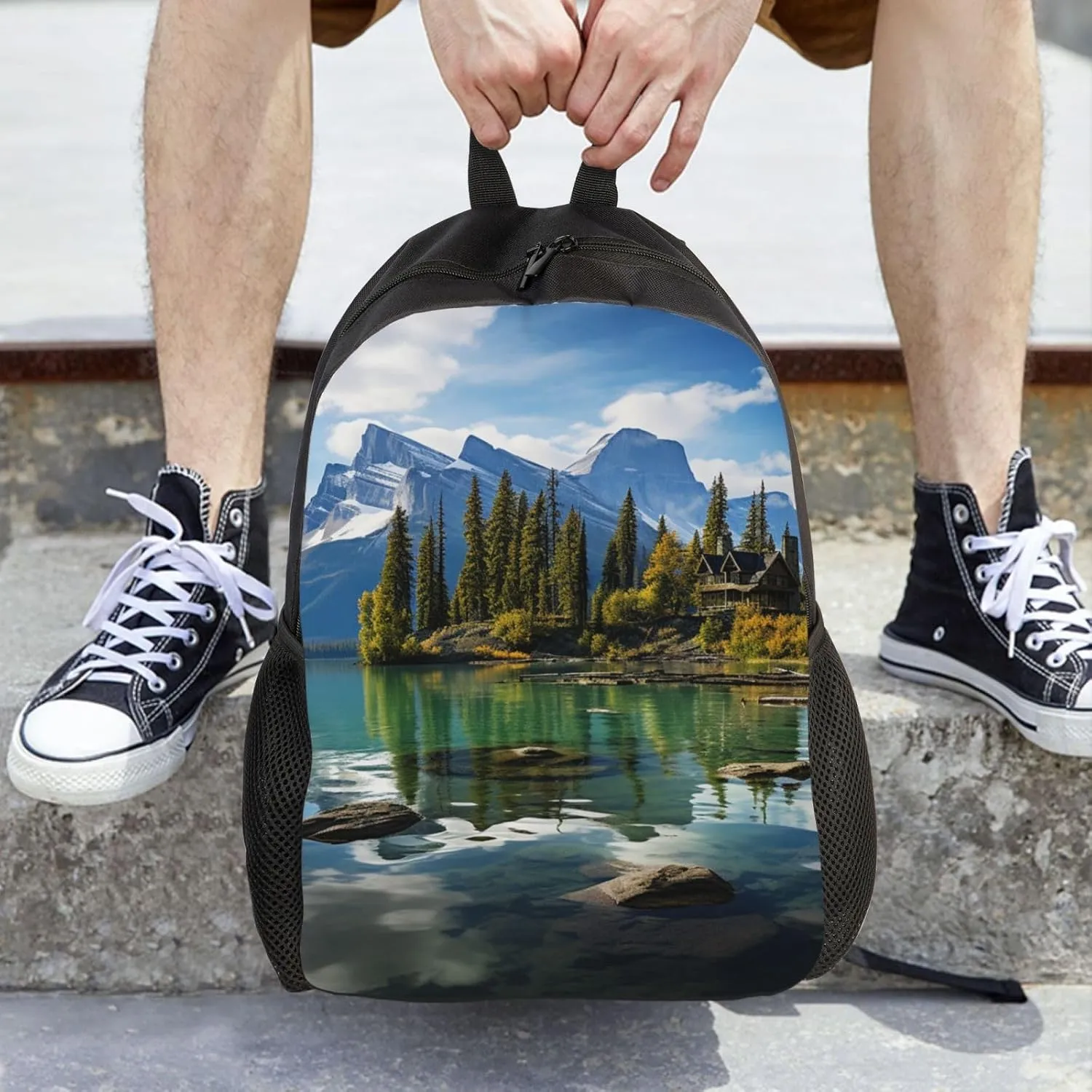 Backpack for Men Women 16.1 Inch Laptop Backpack Spirit Island in Maligne Lake Daypack Laptop Bag for Travel