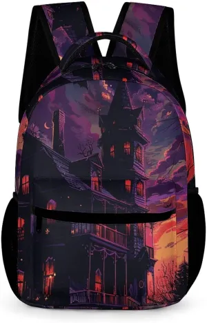 Backpack for Men Women Laptop Backpack Black Haunted House Casual Daypack Laptop Bag for Travel