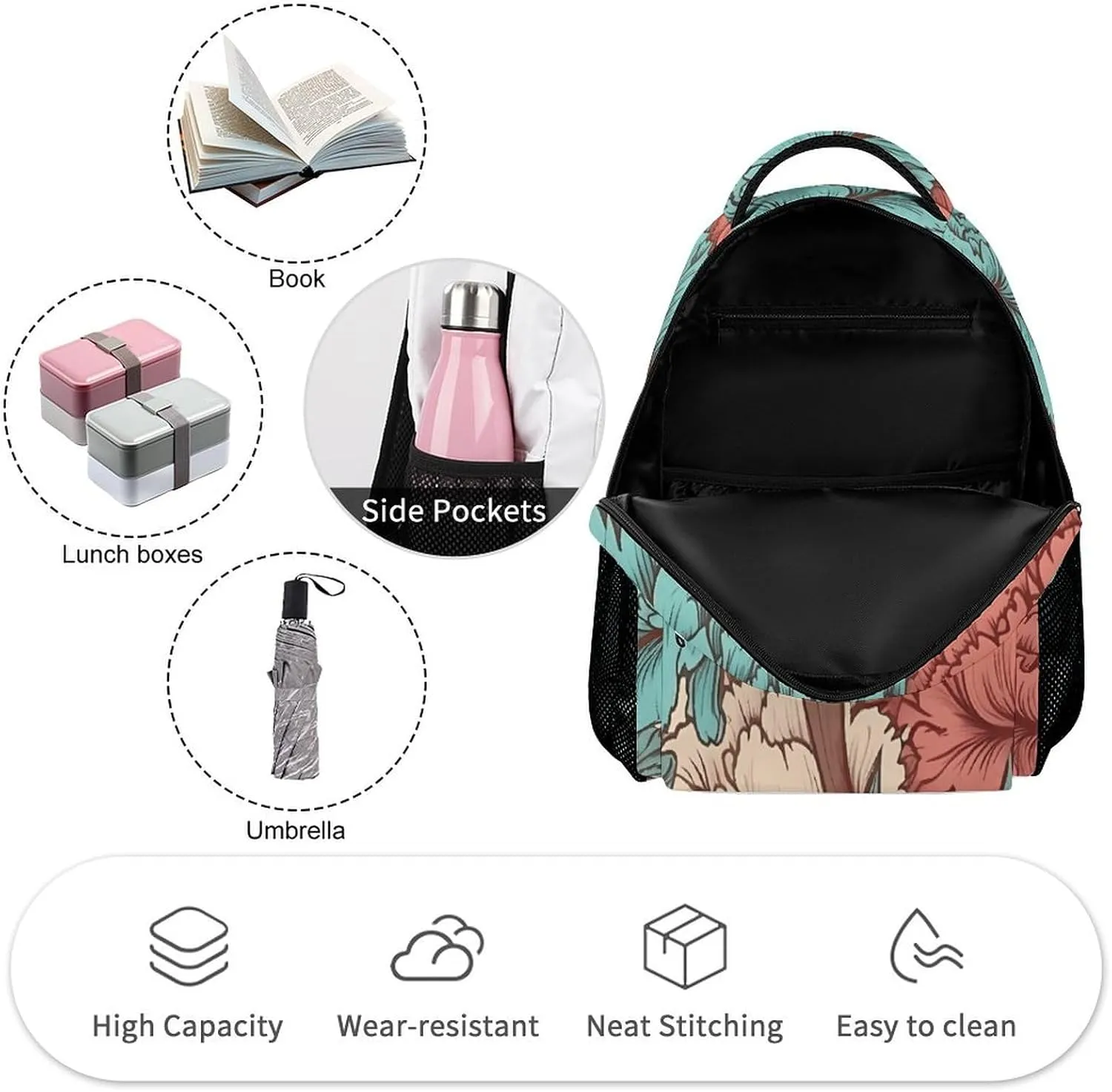 Backpack for Men Women Laptop Backpack Blue Red Flowers Casual Daypack Laptop Bag for Travel