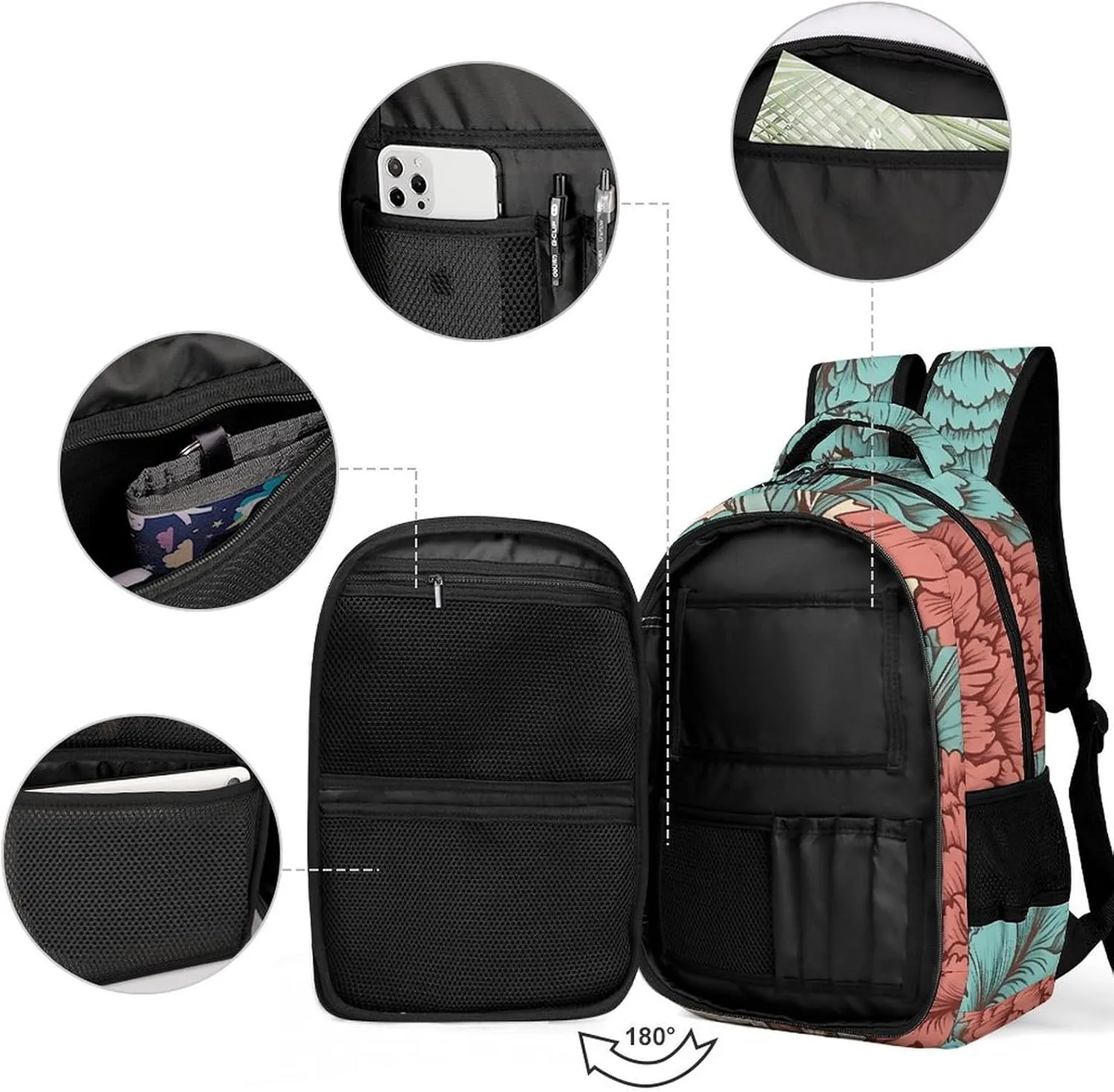 Backpack for Men Women Laptop Backpack Blue Red Flowers Casual Daypack Laptop Bag for Travel