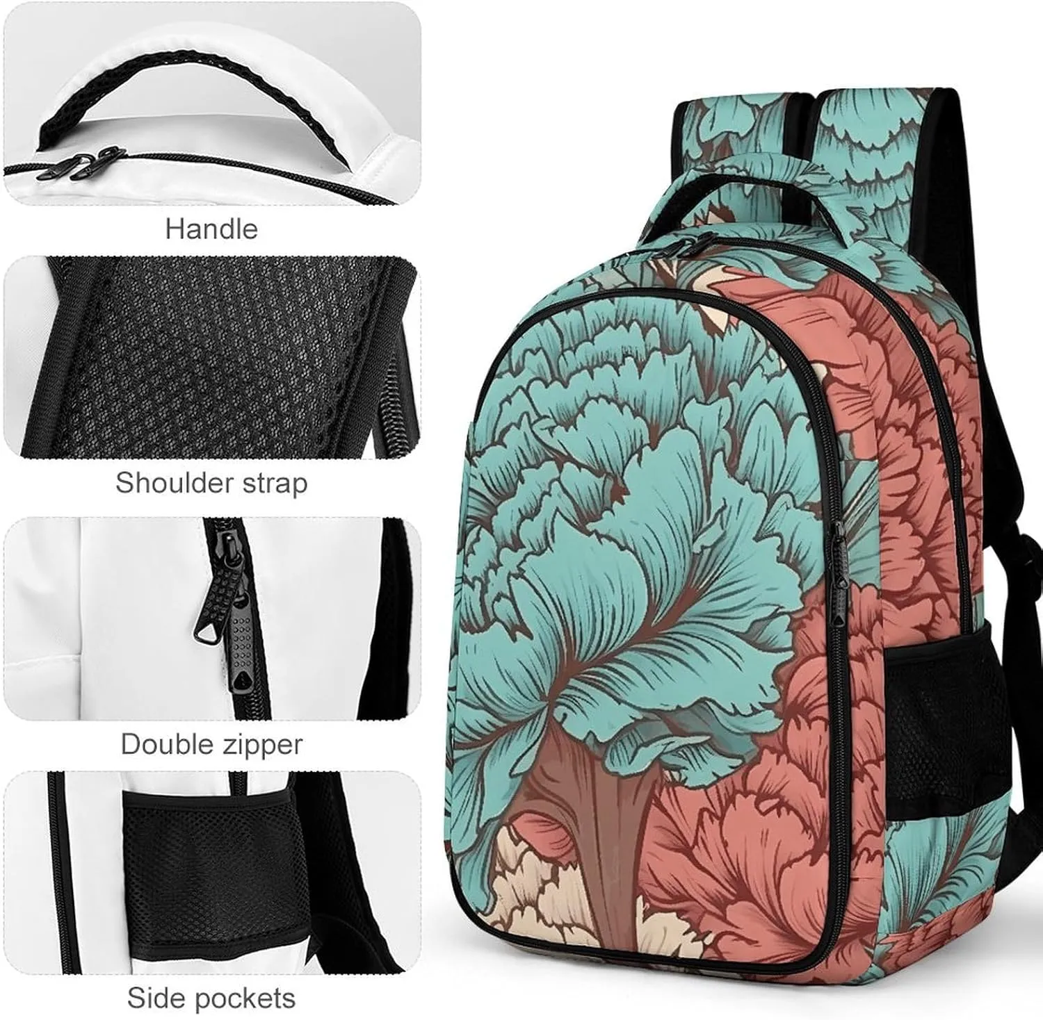 Backpack for Men Women Laptop Backpack Blue Red Flowers Casual Daypack Laptop Bag for Travel