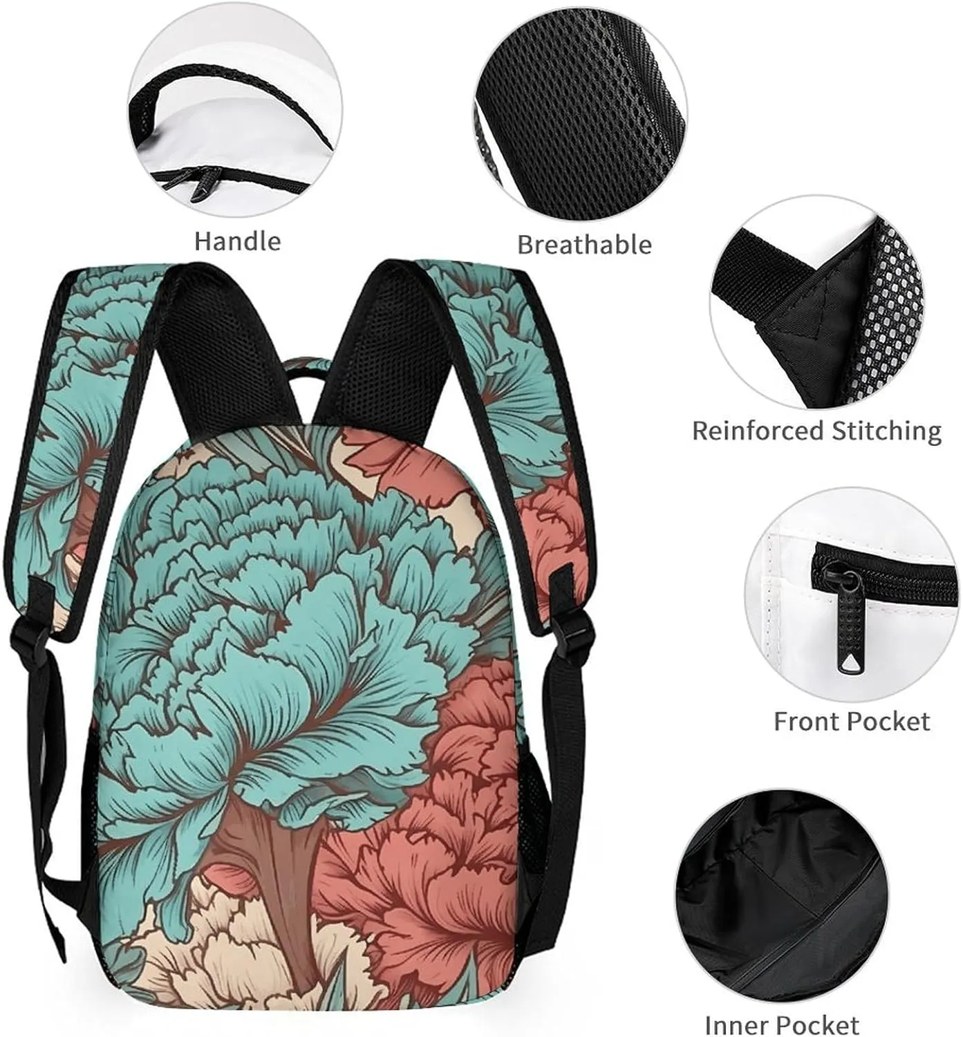 Backpack for Men Women Laptop Backpack Blue Red Flowers Casual Daypack Laptop Bag for Travel