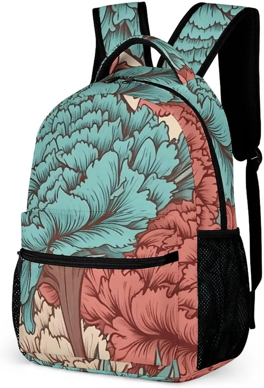 Backpack for Men Women Laptop Backpack Blue Red Flowers Casual Daypack Laptop Bag for Travel