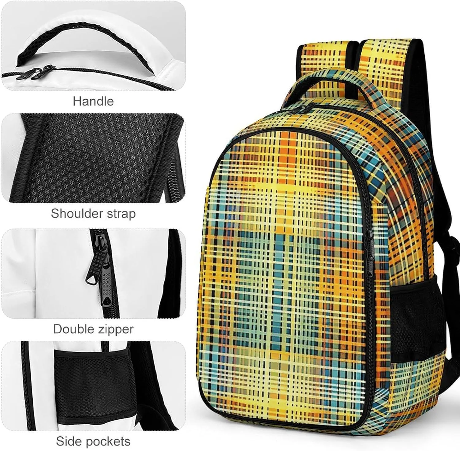 Backpack for Men Women Laptop Backpack Grid Stripe Pattern Casual Daypack Laptop Bag for Travel