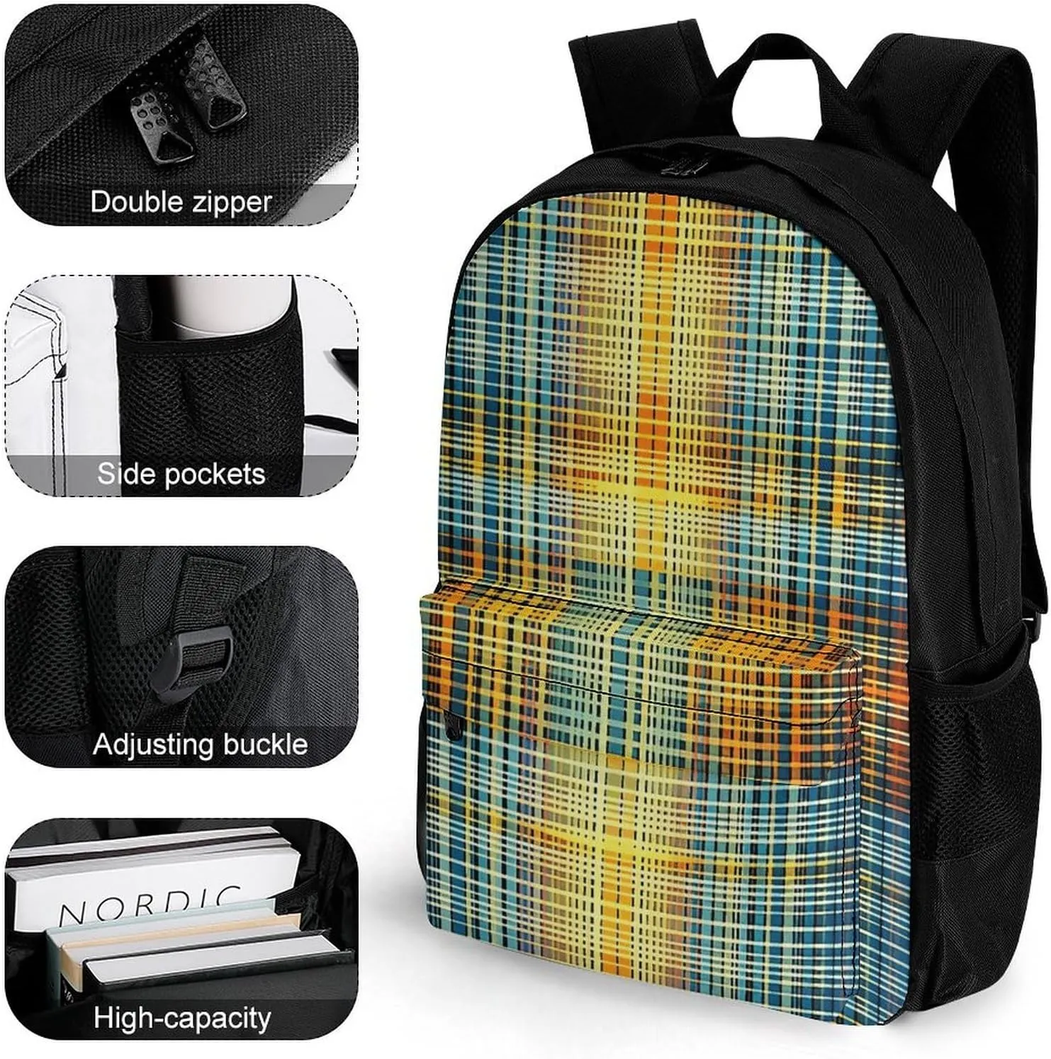Backpack for Men Women Laptop Backpack Grid Stripe Pattern Casual Daypack Laptop Bag for Travel