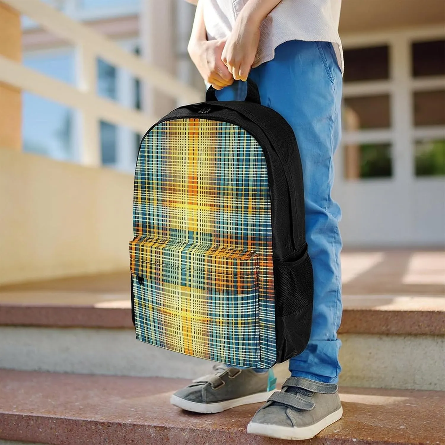 Backpack for Men Women Laptop Backpack Grid Stripe Pattern Casual Daypack Laptop Bag for Travel