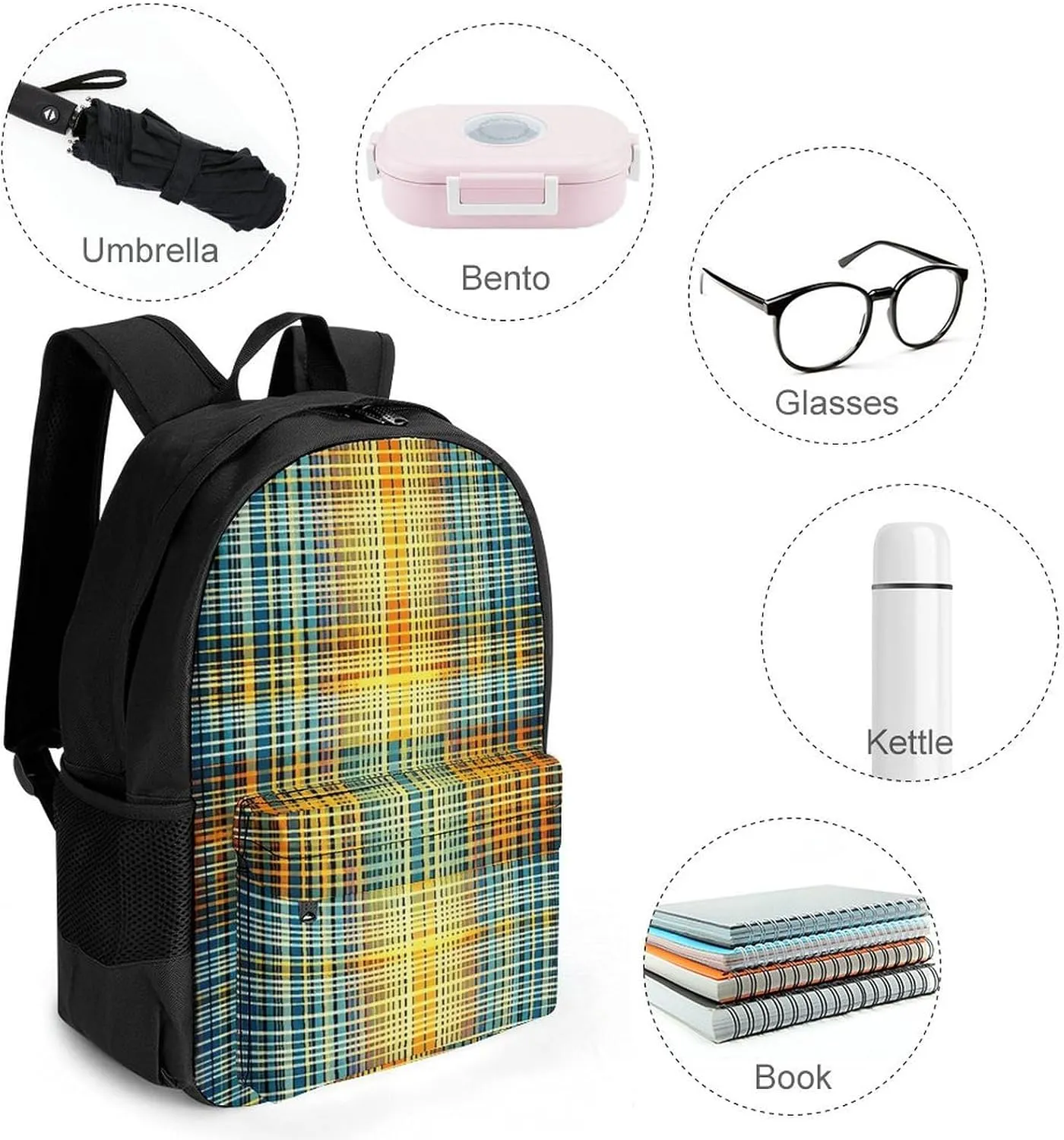 Backpack for Men Women Laptop Backpack Grid Stripe Pattern Casual Daypack Laptop Bag for Travel