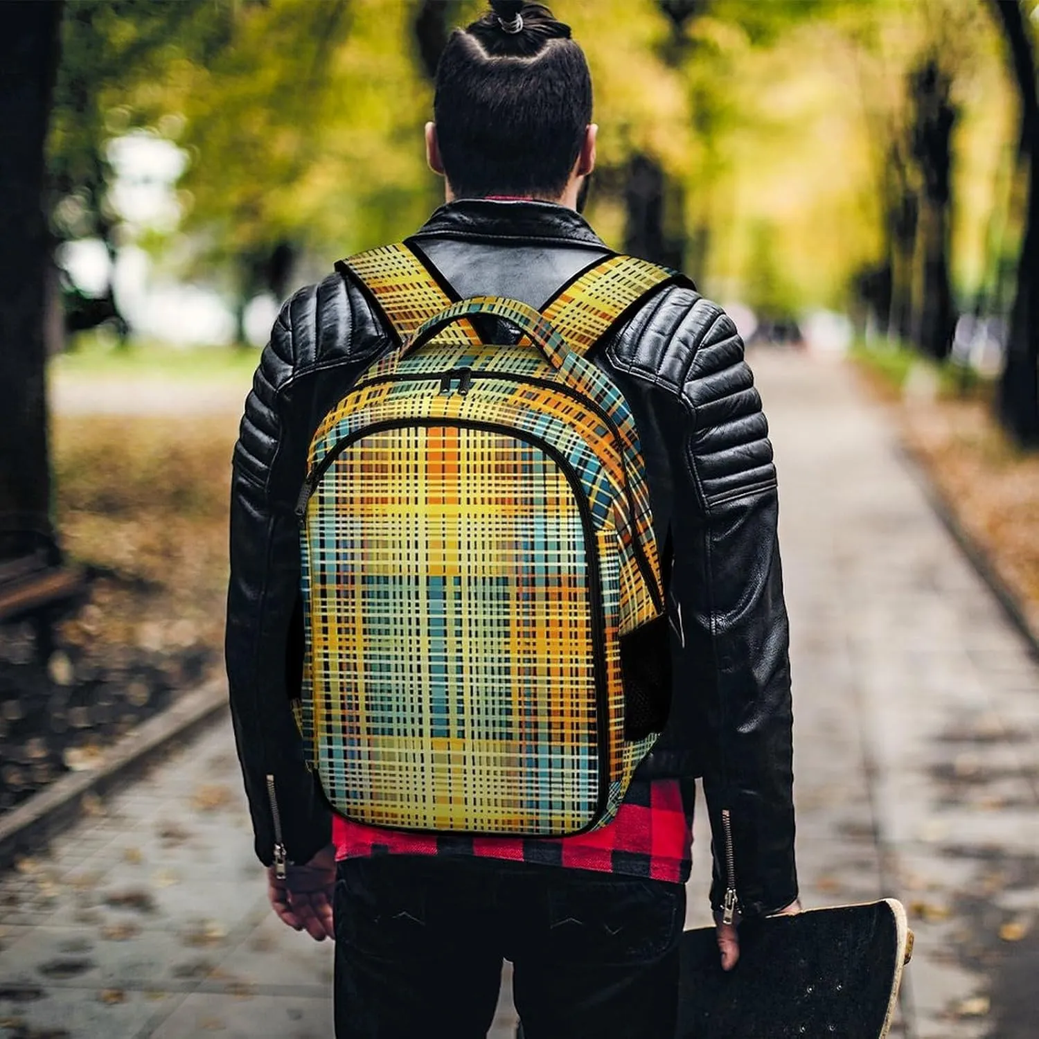 Backpack for Men Women Laptop Backpack Grid Stripe Pattern Casual Daypack Laptop Bag for Travel