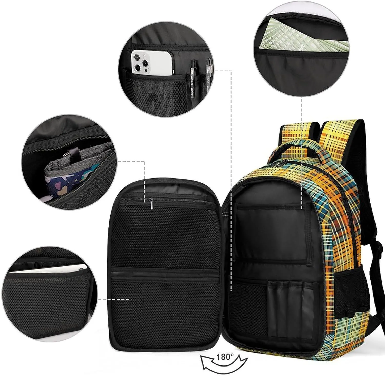 Backpack for Men Women Laptop Backpack Grid Stripe Pattern Casual Daypack Laptop Bag for Travel
