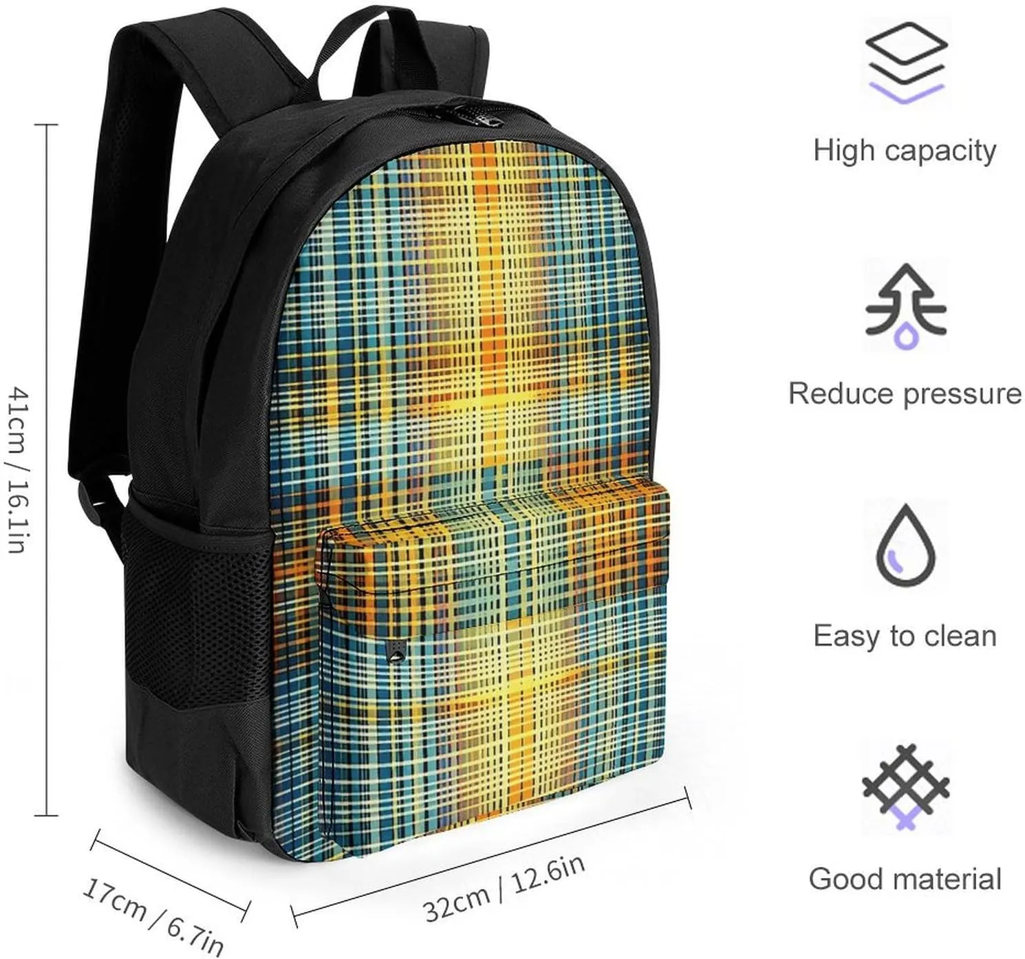 Backpack for Men Women Laptop Backpack Grid Stripe Pattern Casual Daypack Laptop Bag for Travel