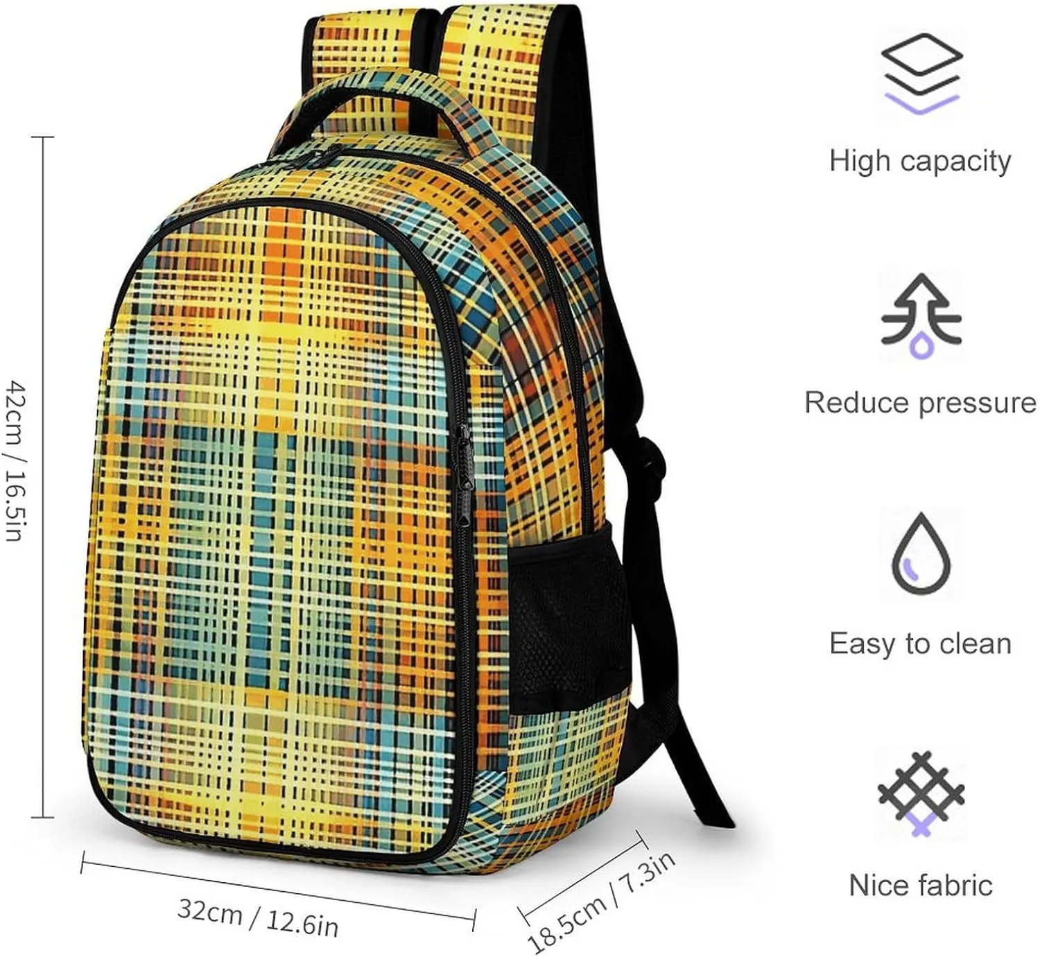 Backpack for Men Women Laptop Backpack Grid Stripe Pattern Casual Daypack Laptop Bag for Travel