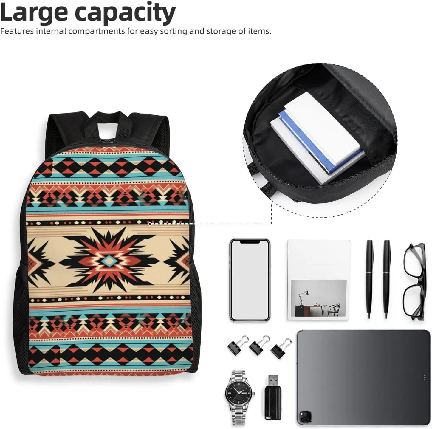 Backpack for Men Women Laptop Backpack Owl on a branch Daypack Laptop Bag for Travel, Native American Patterns, One Size