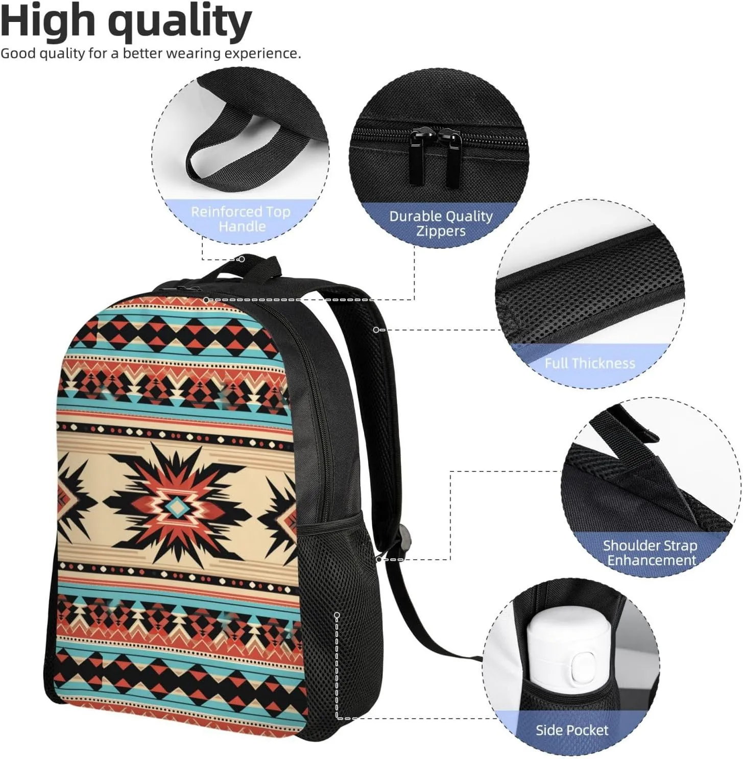 Backpack for Men Women Laptop Backpack Owl on a branch Daypack Laptop Bag for Travel, Native American Patterns, One Size