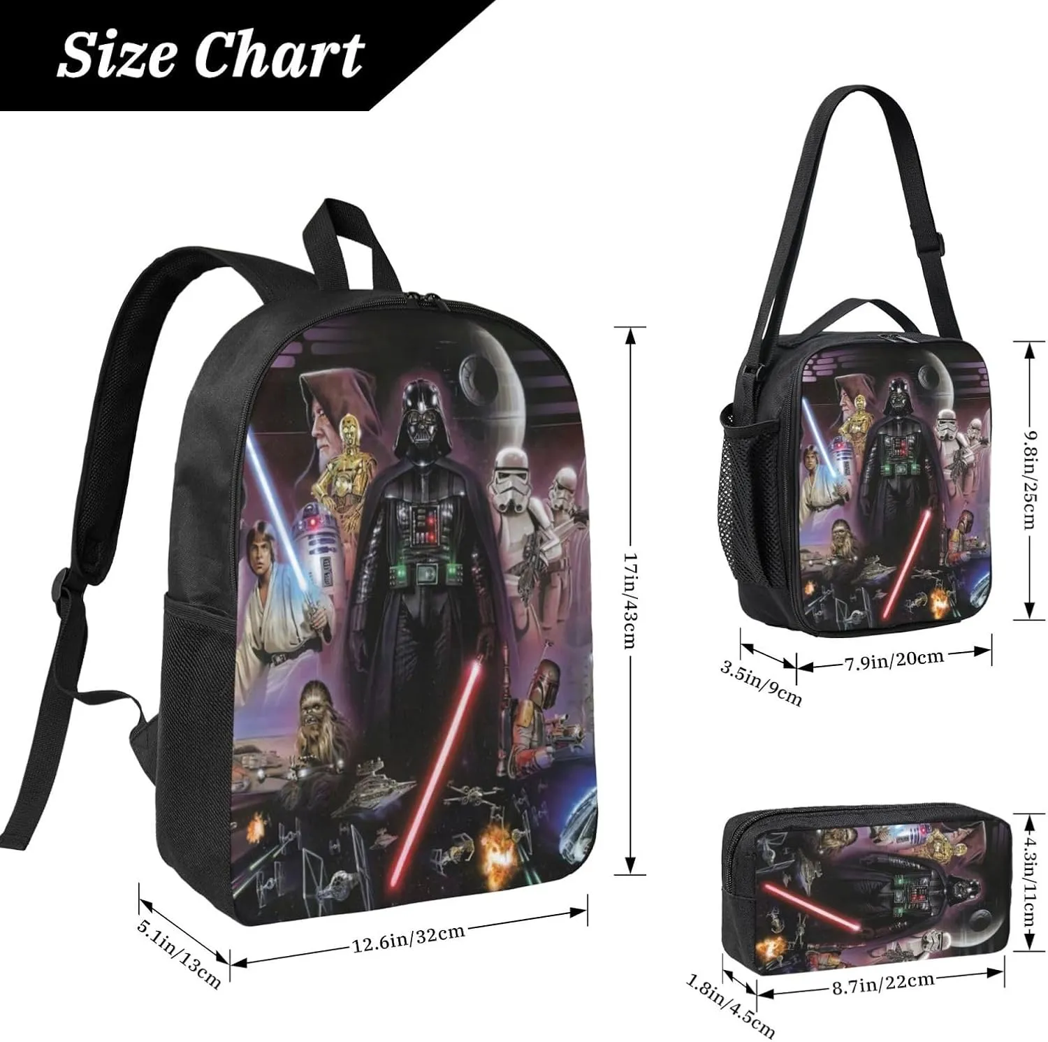 Backpacks Pen Bag Lunch Bag Set Darth Image Vader Casual Elementary Daypacks Lightweight Elementary Laptop Backpack Camping Travel Bookbag
