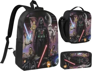 Backpacks Pen Bag Lunch Bag Set Darth Image Vader Casual Elementary Daypacks Lightweight Elementary Laptop Backpack Camping Travel Bookbag