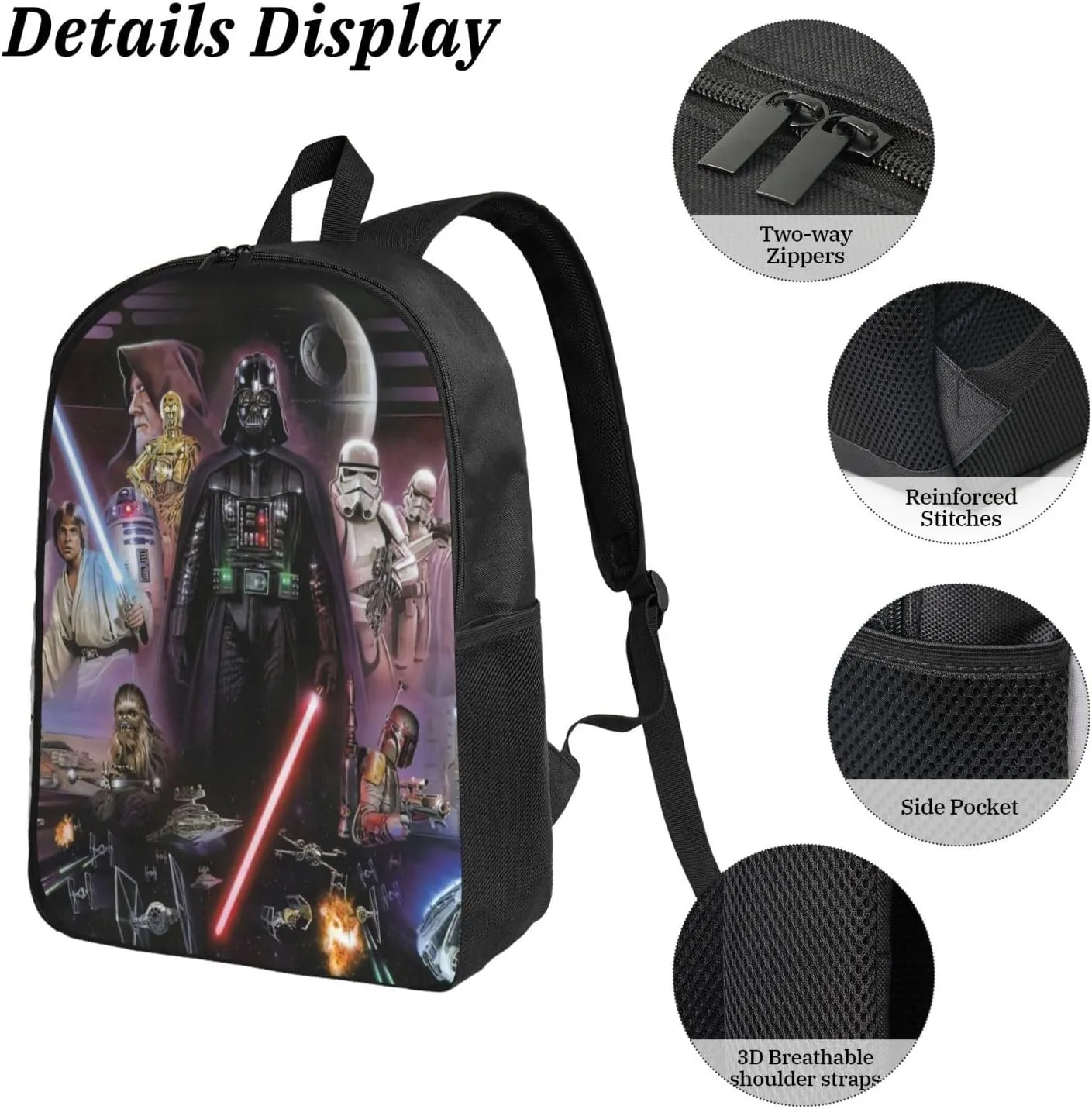 Backpacks Pen Bag Lunch Bag Set Darth Image Vader Casual Elementary Daypacks Lightweight Elementary Laptop Backpack Camping Travel Bookbag