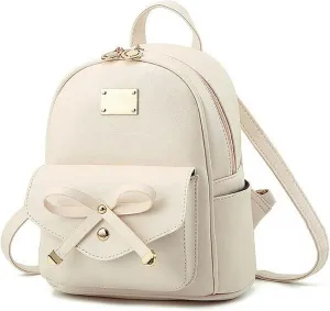 BAG WIZARD PU Leather Mini Backpack Purse Cute Bowknot Fashion Small Backpack Purses for Women, White