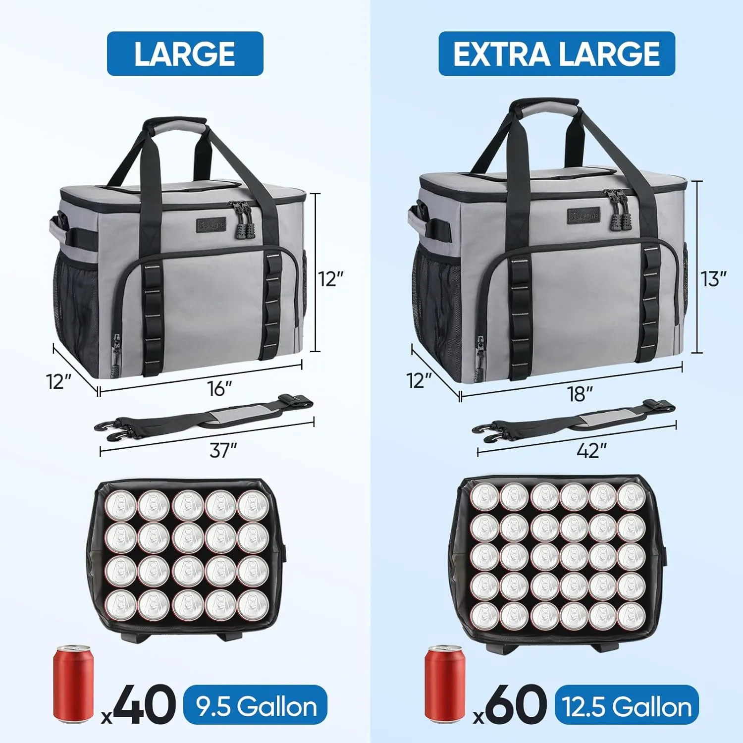 BALEINE Extra Large Soft Cooler Bag, Portable Leakproof Cooler, 40/60 Cans Volume for Beach, Camping, Kayaking, Travel, and Road Trips