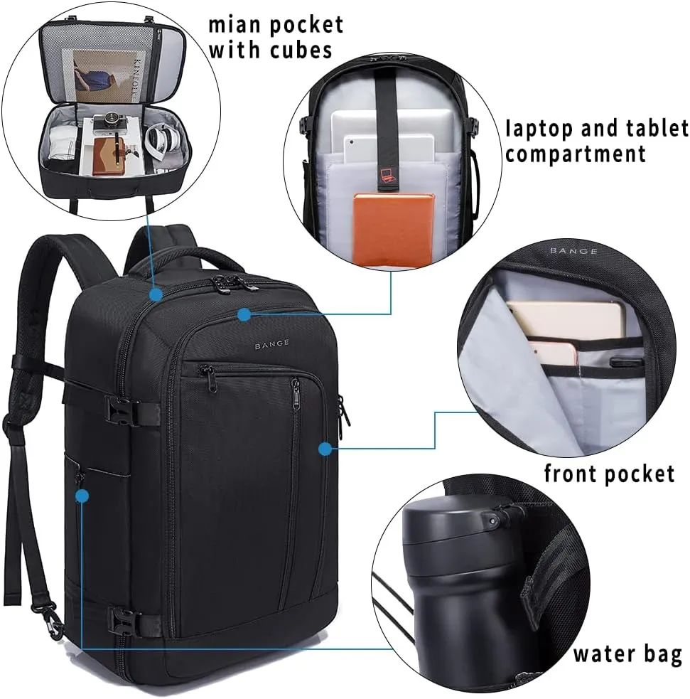 BANGE Travel Overnight Backpack,40-Liter FAA Flight Approved Weekender Bag Carry on Backpack (BLACK (Backpack with 3 Cubes))…
