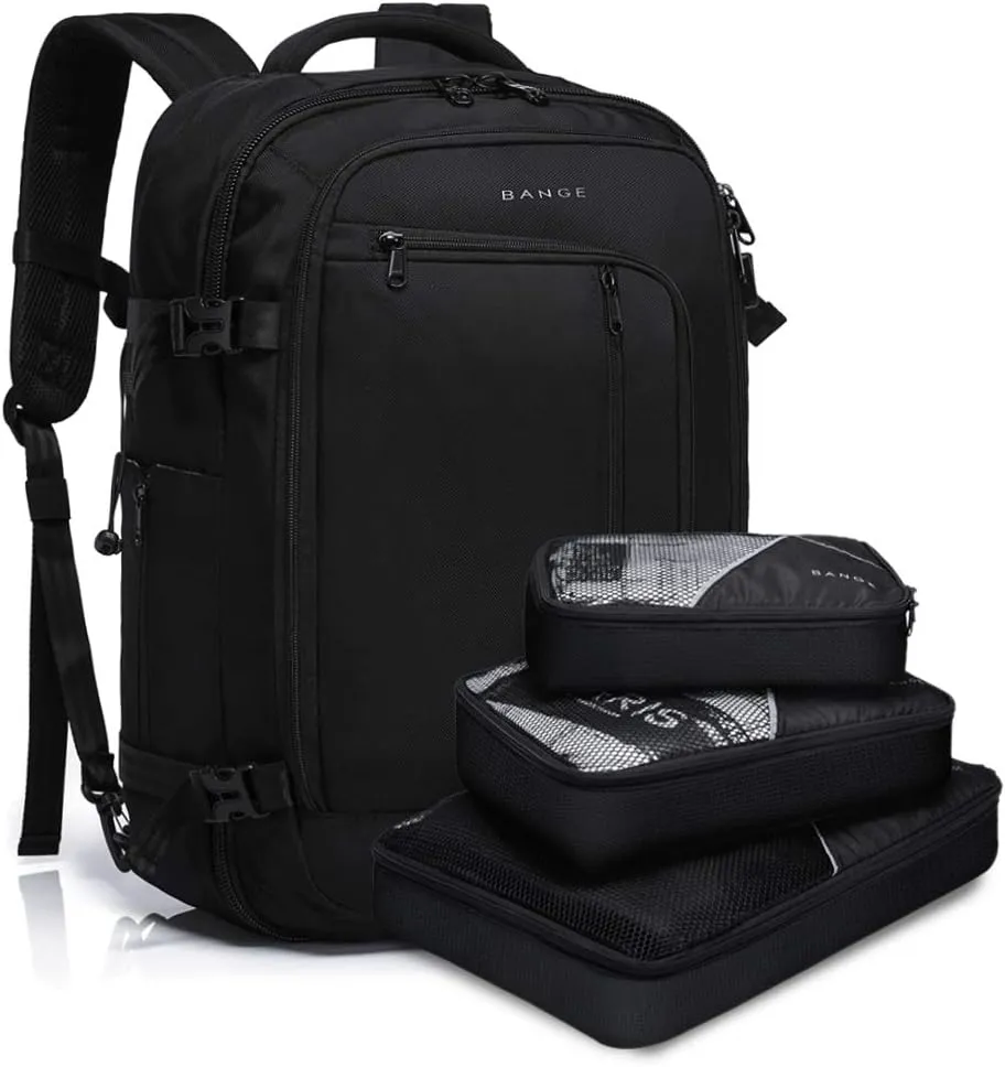 BANGE Travel Overnight Backpack,40-Liter FAA Flight Approved Weekender Bag Carry on Backpack (BLACK (Backpack with 3 Cubes))…