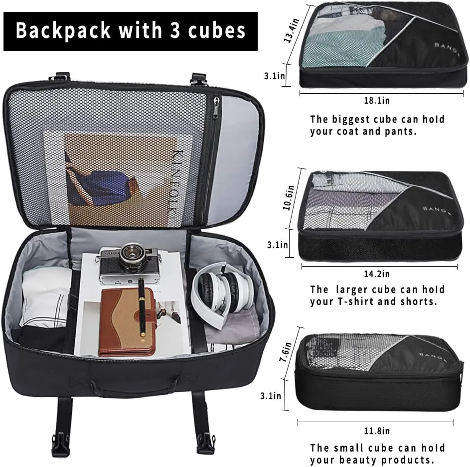BANGE Travel Overnight Backpack,40-Liter FAA Flight Approved Weekender Bag Carry on Backpack (BLACK (Backpack with 3 Cubes))…