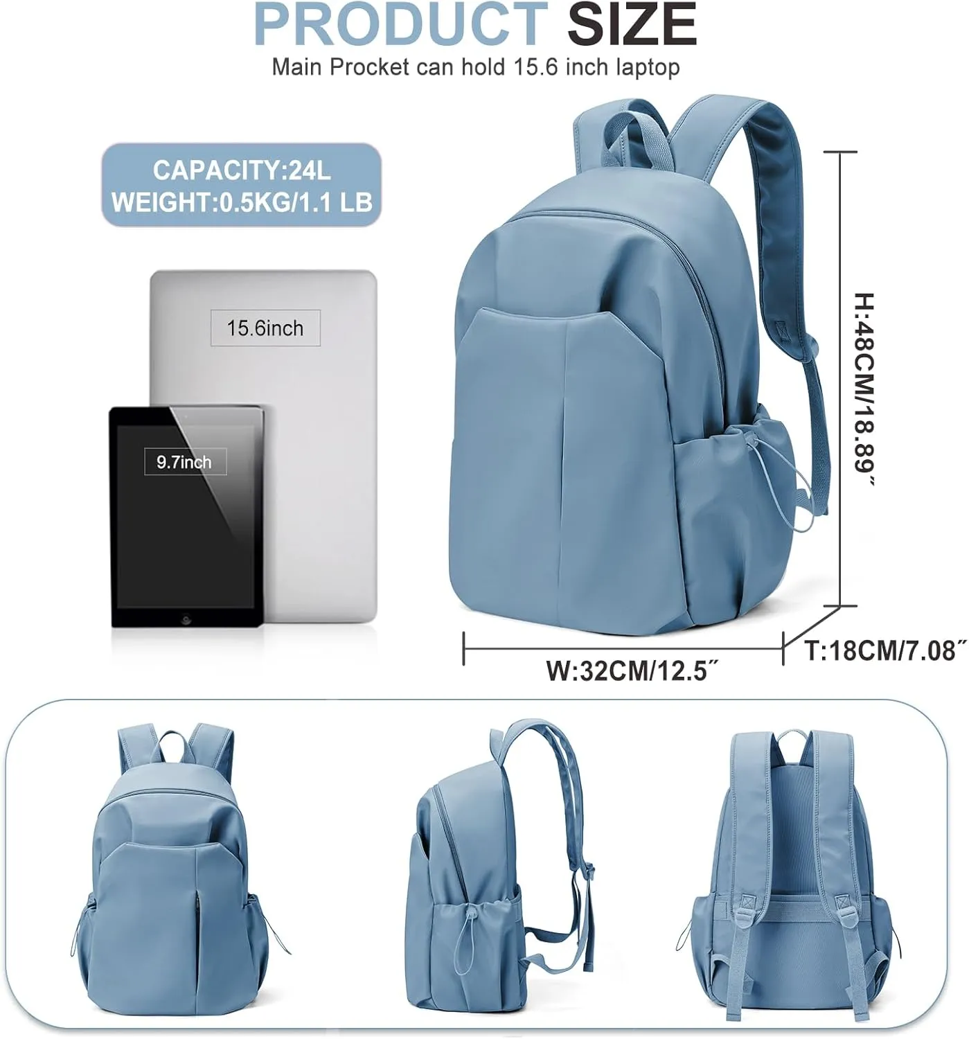 Basic Backpack For High School Women Men,Lightweight Casual Daypack College Backpack,Simple Bookbag For Teens Boys Girls,Waterproof School Bag(Blue)