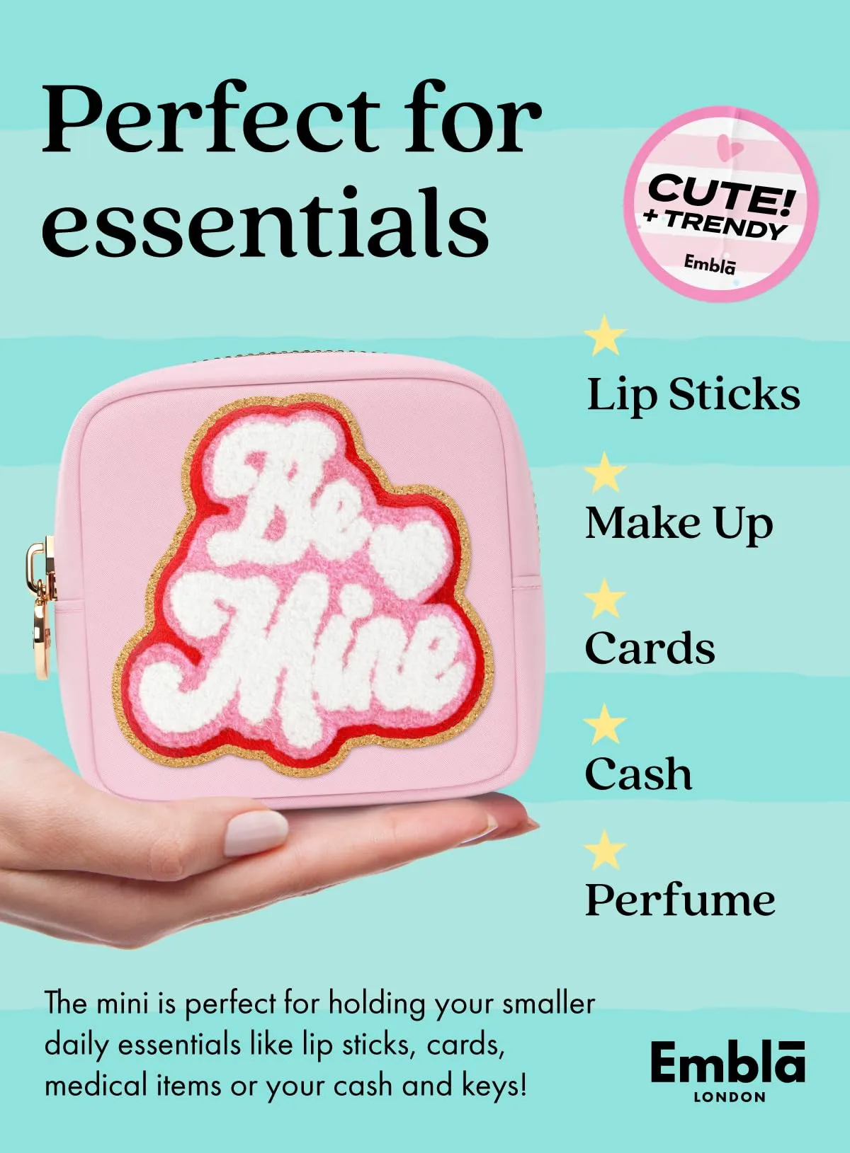 BE MINE Valentine Makeup Bag Travel Cosmetics Pouch and Toiletry Bag, Nylon Zipper Pouch Purse, Cute Make Up Organizer Storage Tote for Women Girls, Travel Skincare Case, Small Makeup Bags, Flamingo