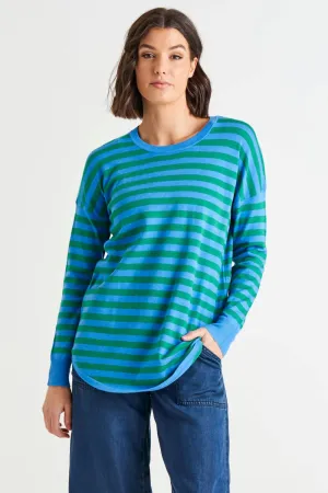 BETTY BASICS Sophie Relaxed Knit Jumper - Green/Blue Stripe