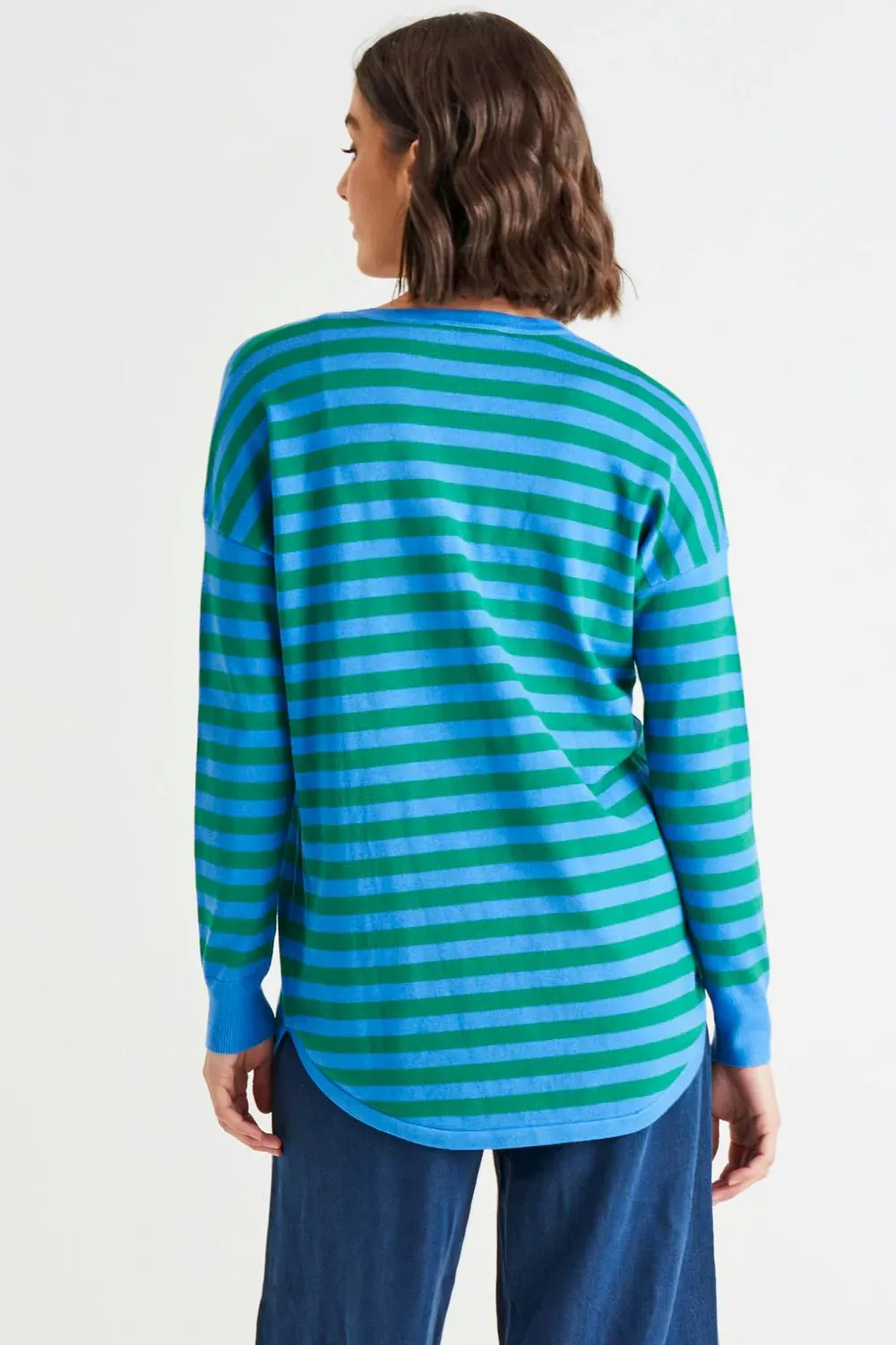 BETTY BASICS Sophie Relaxed Knit Jumper - Green/Blue Stripe