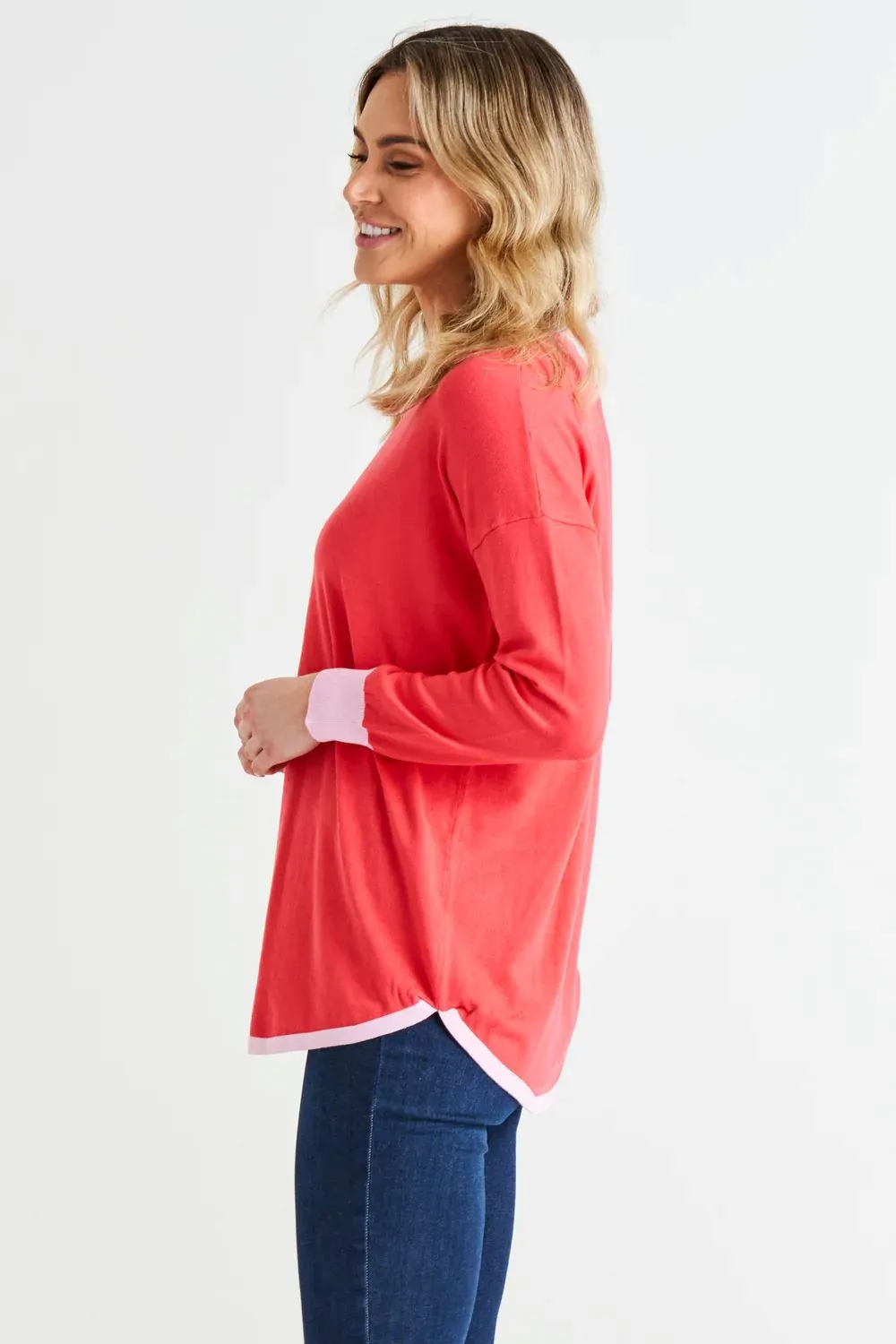 BETTY BASICS Sophie Relaxed Knit Jumper - Pink Tipping