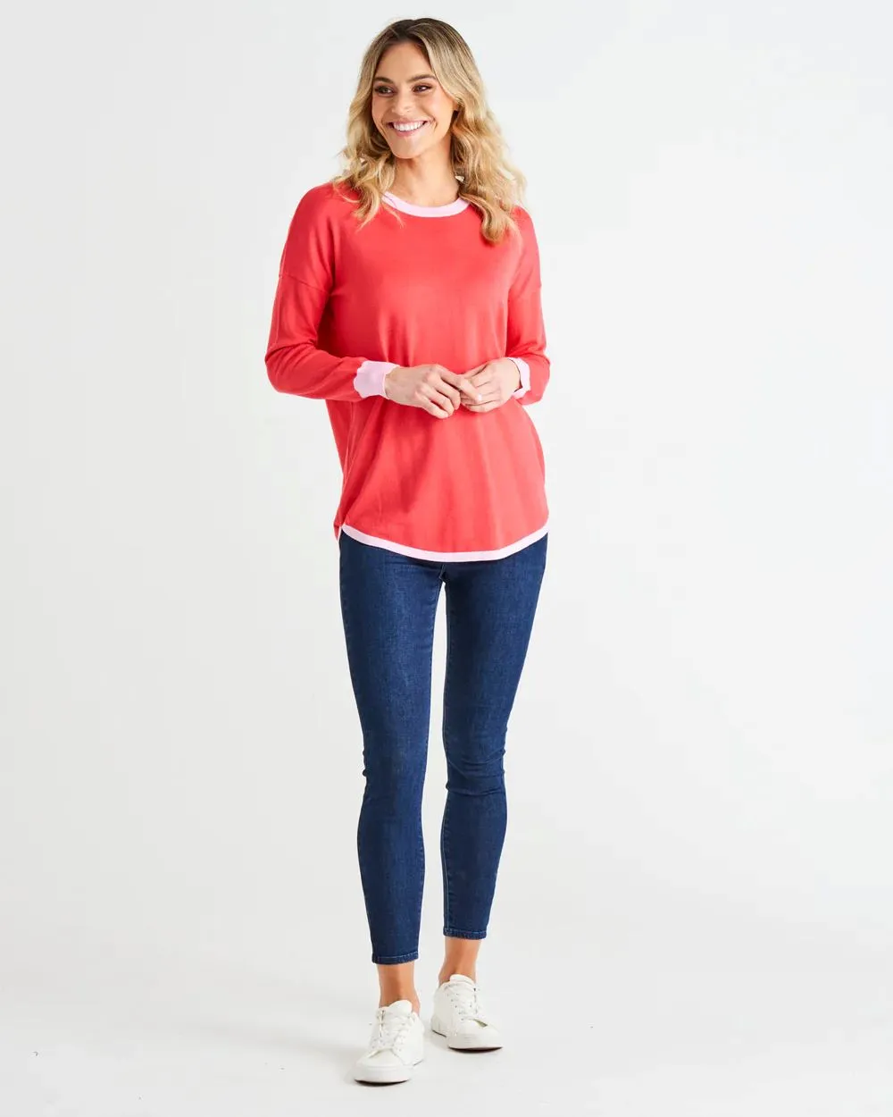 BETTY BASICS Sophie Relaxed Knit Jumper - Pink Tipping