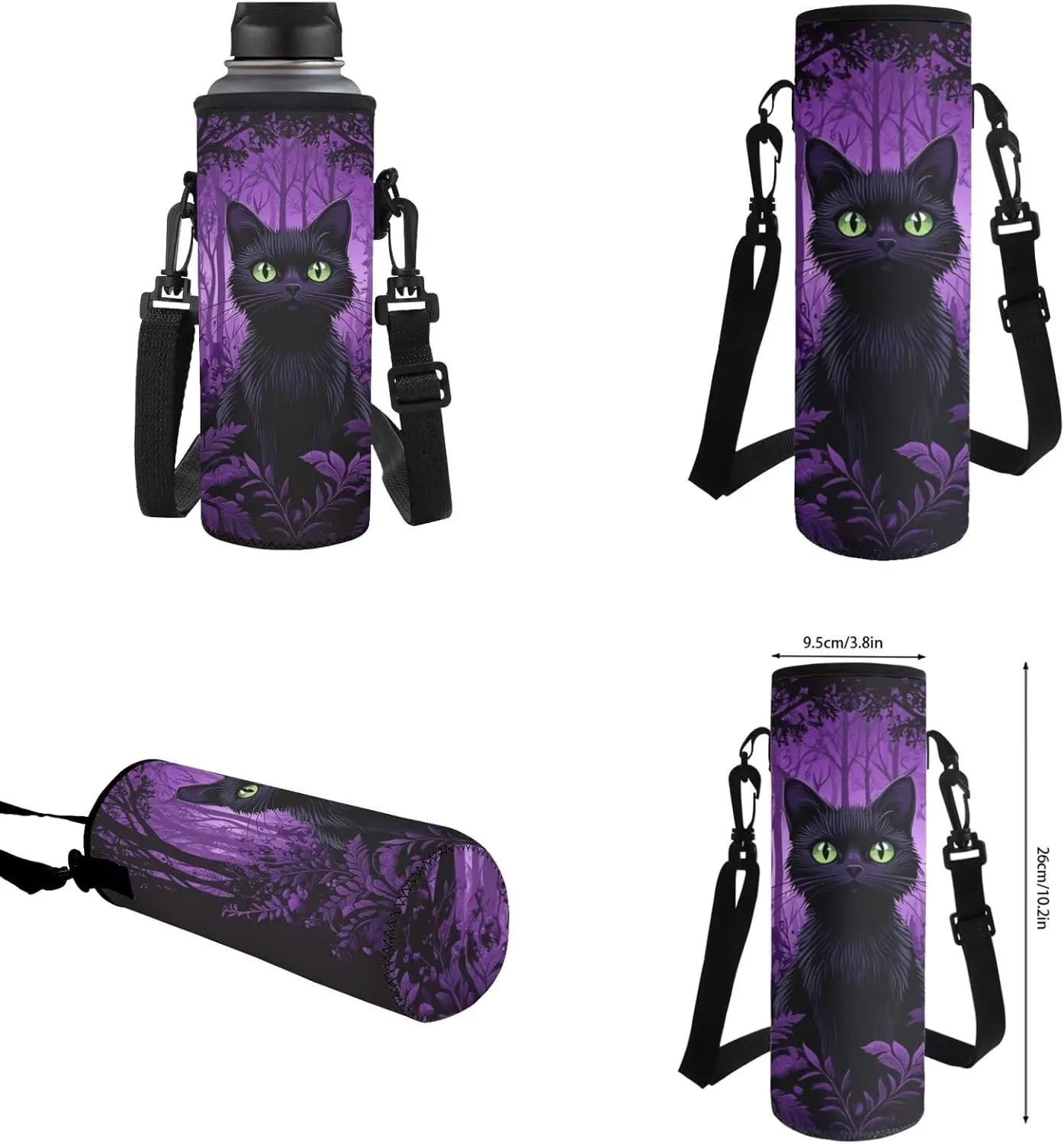 Black Cat Backpack for Kids with Lunch Box Set Primary School Student Backpack and Lunch Bag Combo 4-in-1 Bookbag for 3rd Grade Lunchbox Pencil Case Water Bottle Holder