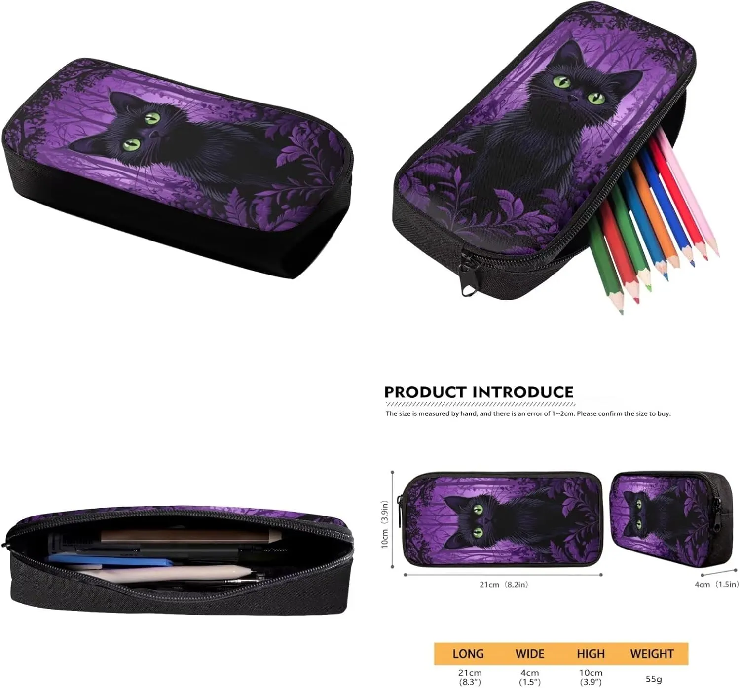 Black Cat Backpack for Kids with Lunch Box Set Primary School Student Backpack and Lunch Bag Combo 4-in-1 Bookbag for 3rd Grade Lunchbox Pencil Case Water Bottle Holder