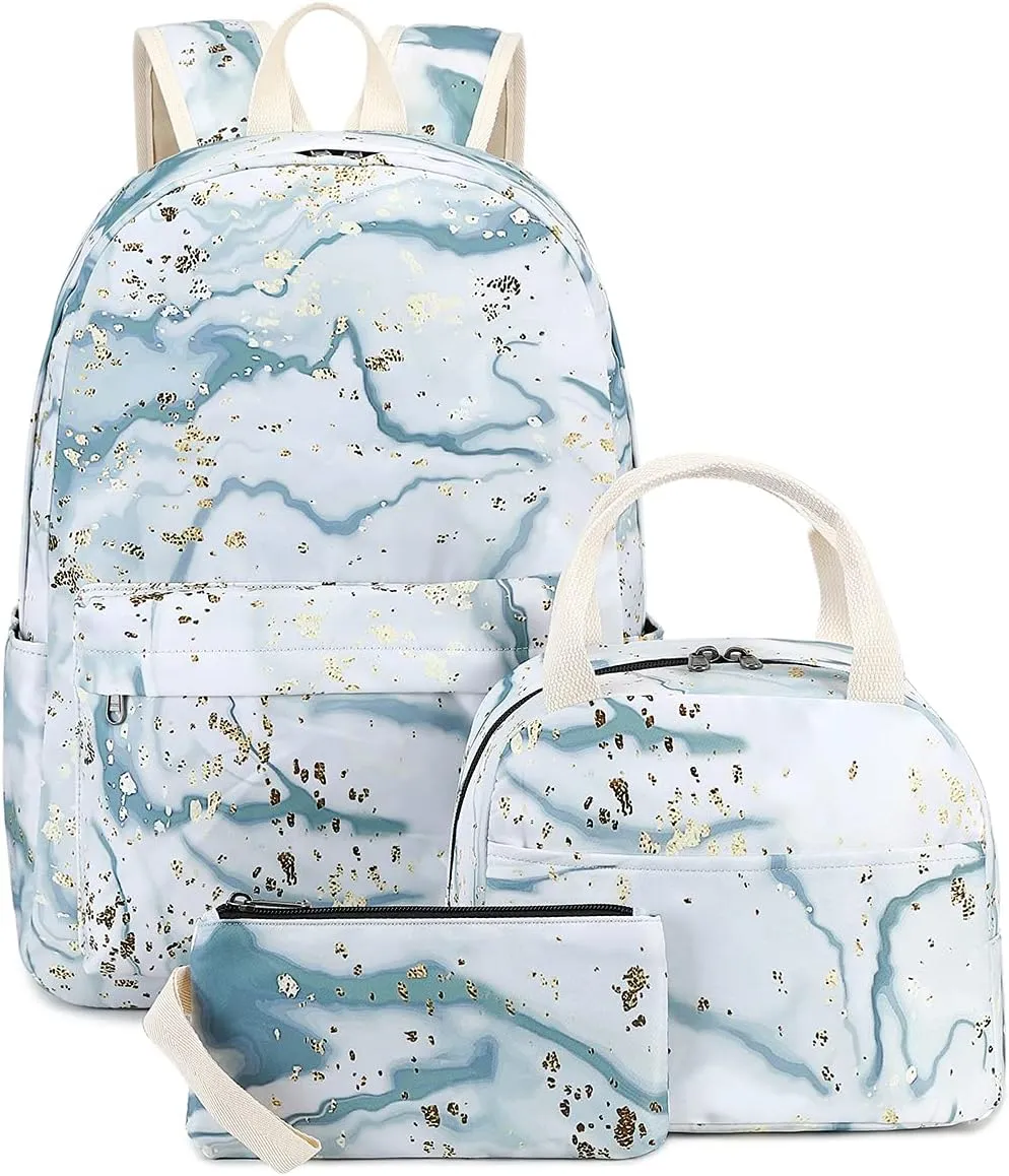 Bluboon Teen Girls School Backpack Kids Bookbag Set with Lunch Box Pencil Case Travel Laptop Backpack Casual Daypacks (Gray)