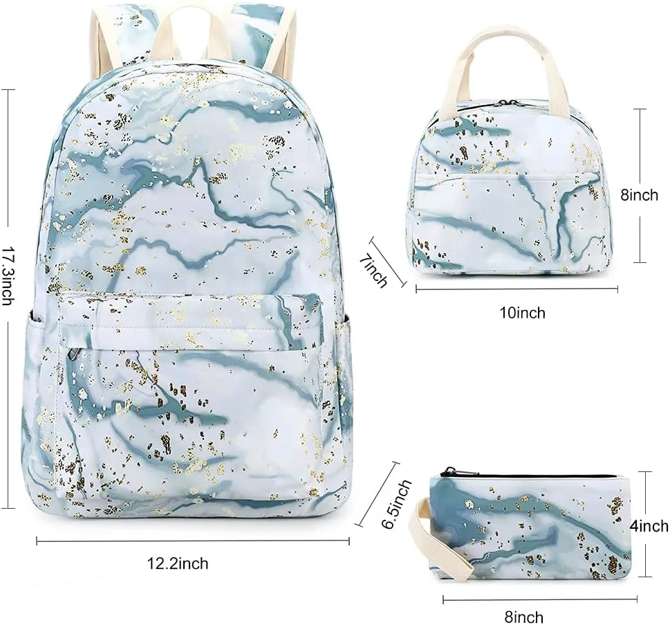 Bluboon Teen Girls School Backpack Kids Bookbag Set with Lunch Box Pencil Case Travel Laptop Backpack Casual Daypacks (Gray)