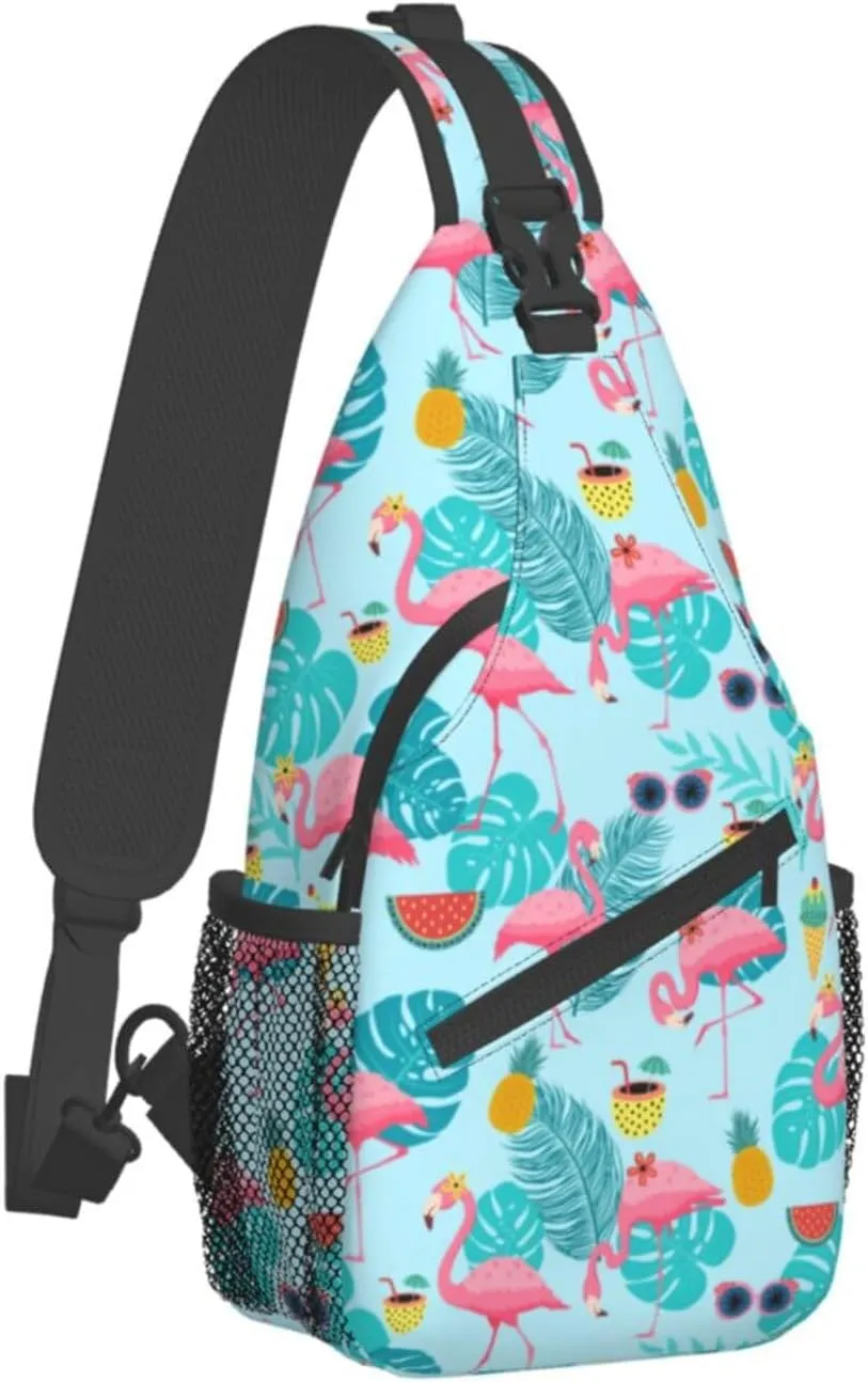 Blue Flamingo Unisex Sling Daypacks Adjustable Rope Shoulder Chest Bags Gym Sport Travel Hiking Daypack For Men Women Gift
