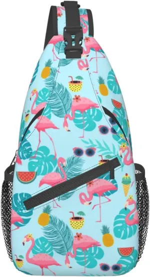 Blue Flamingo Unisex Sling Daypacks Adjustable Rope Shoulder Chest Bags Gym Sport Travel Hiking Daypack For Men Women Gift