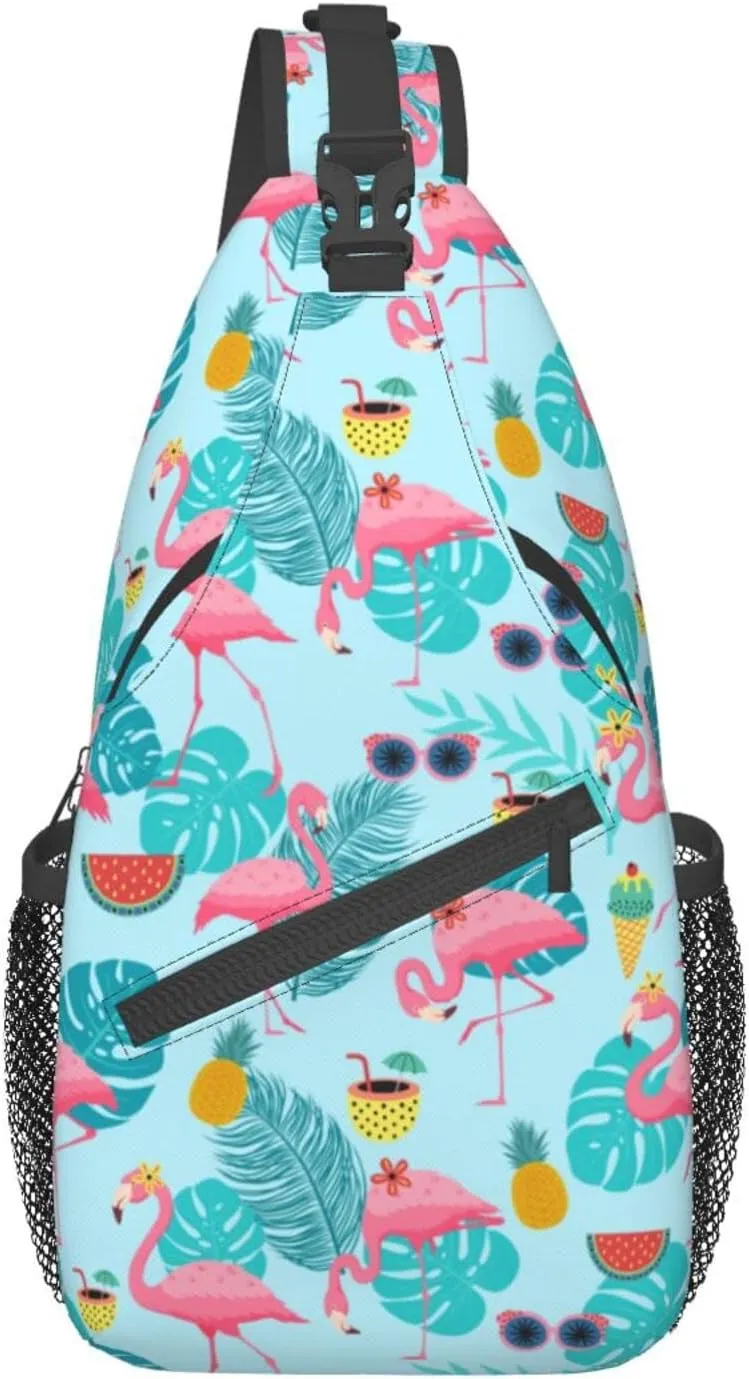 Blue Flamingo Unisex Sling Daypacks Adjustable Rope Shoulder Chest Bags Gym Sport Travel Hiking Daypack For Men Women Gift