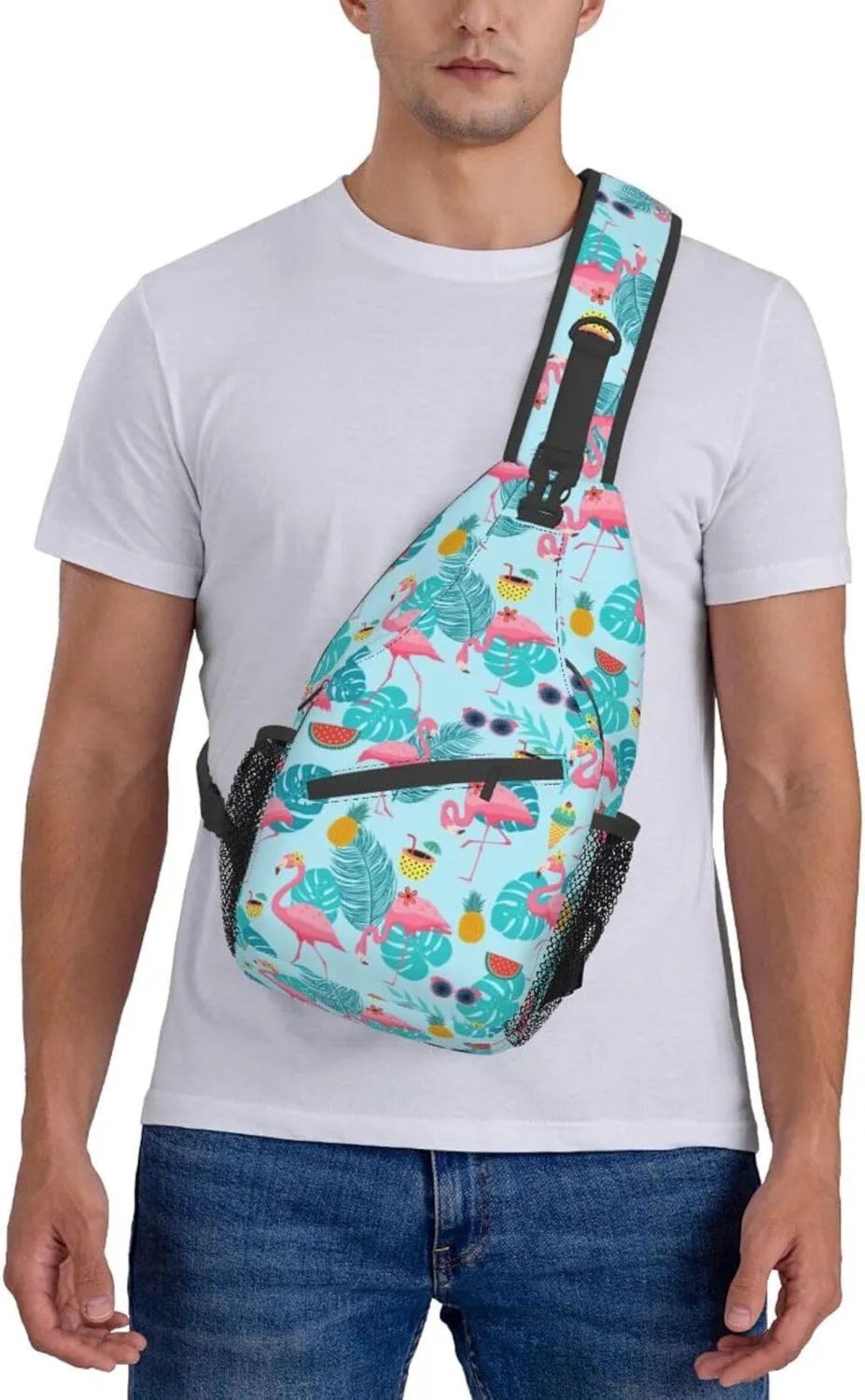 Blue Flamingo Unisex Sling Daypacks Adjustable Rope Shoulder Chest Bags Gym Sport Travel Hiking Daypack For Men Women Gift