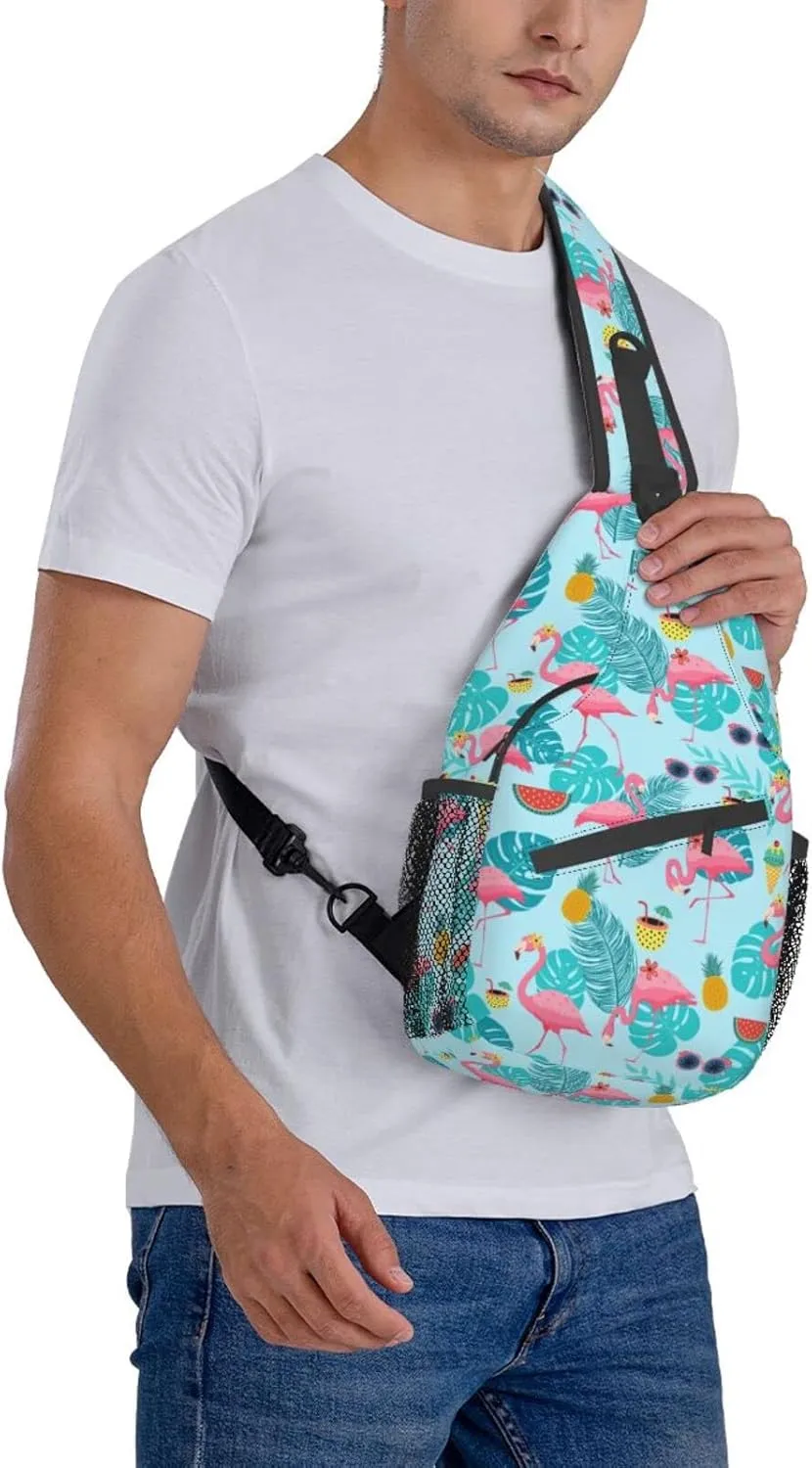 Blue Flamingo Unisex Sling Daypacks Adjustable Rope Shoulder Chest Bags Gym Sport Travel Hiking Daypack For Men Women Gift