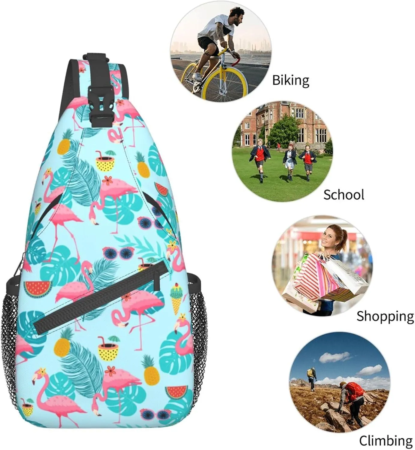 Blue Flamingo Unisex Sling Daypacks Adjustable Rope Shoulder Chest Bags Gym Sport Travel Hiking Daypack For Men Women Gift