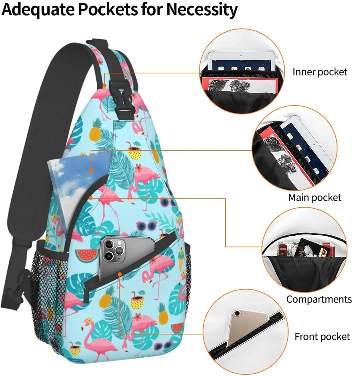 Blue Flamingo Unisex Sling Daypacks Adjustable Rope Shoulder Chest Bags Gym Sport Travel Hiking Daypack For Men Women Gift