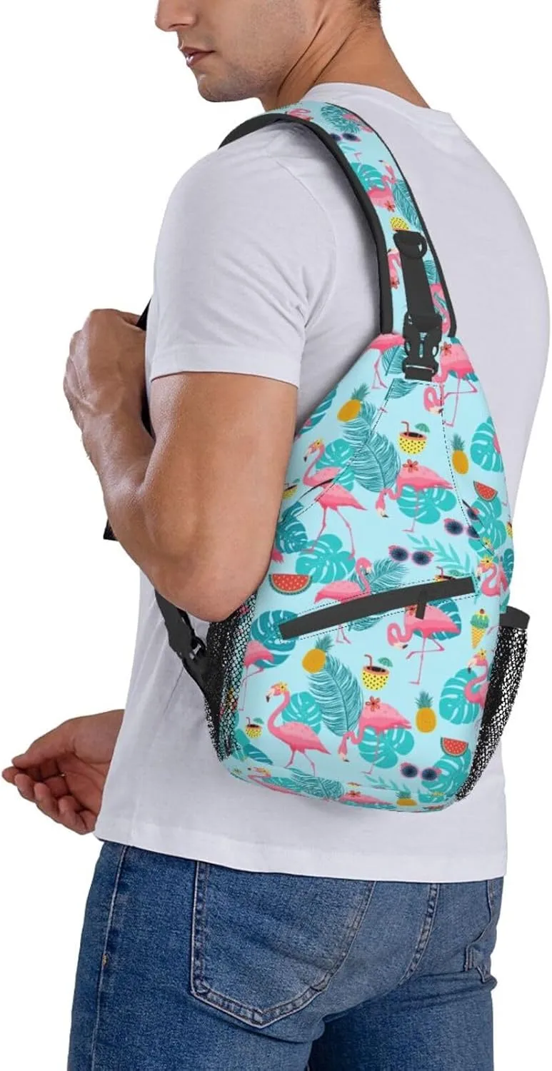 Blue Flamingo Unisex Sling Daypacks Adjustable Rope Shoulder Chest Bags Gym Sport Travel Hiking Daypack For Men Women Gift