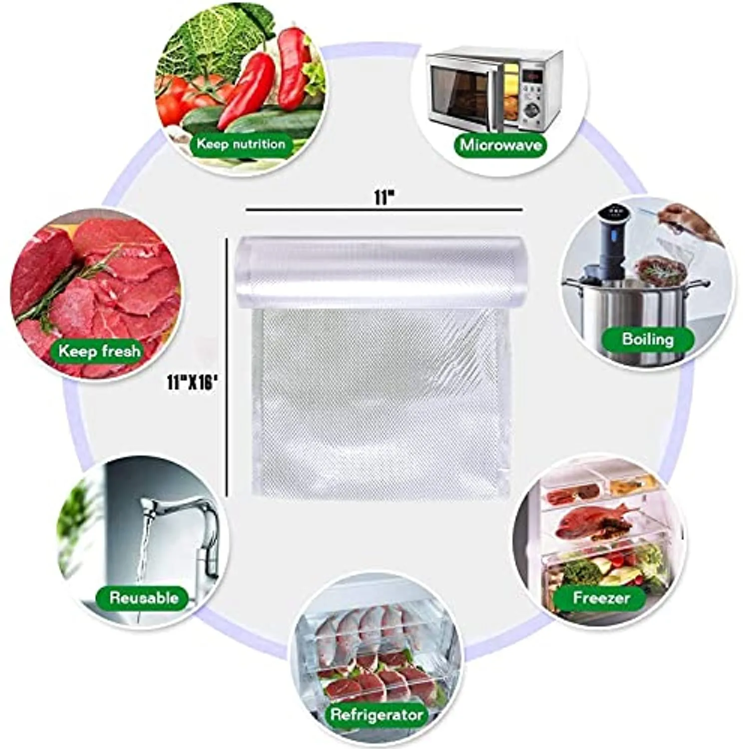 BNT 2 Pack 11" x 16' Food Saver Vacuum Sealer Freezer Bags, Seal a Meal Food Saver Bags Rolls, Commercial Grade, Heavy Duty, BPA Free, Great for Vac Storage of food - Cut to Size Roll (Total 32')