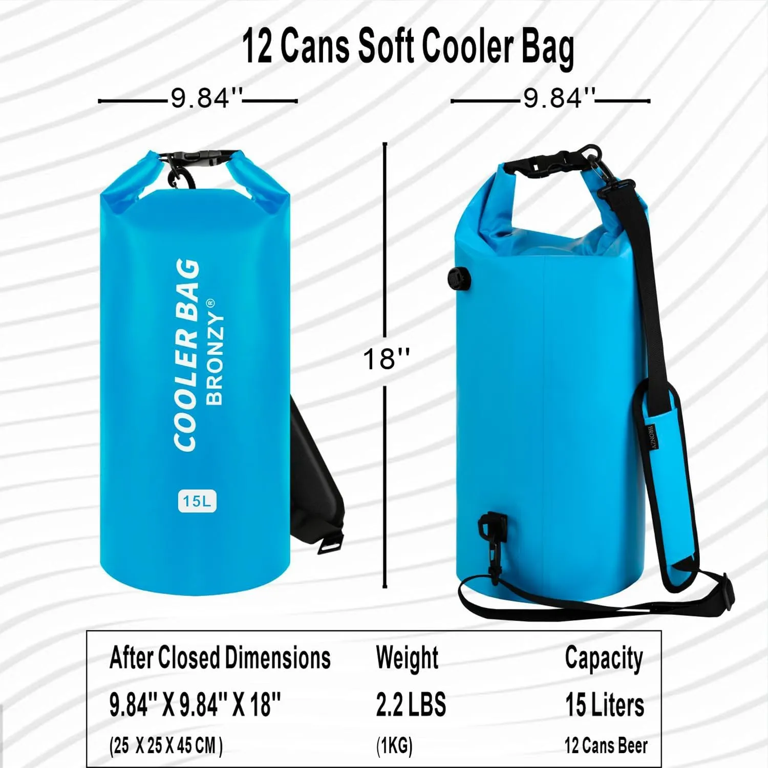 BRONZY Soft Cooler Bag 15 Liter Portable Ice Chest Box Backpack Cooler,48  Hours Cooling,Insulated,Waterproof,Leakproof Cooler Bag for Camping,Picnic,Hiking,Beach,Lunch